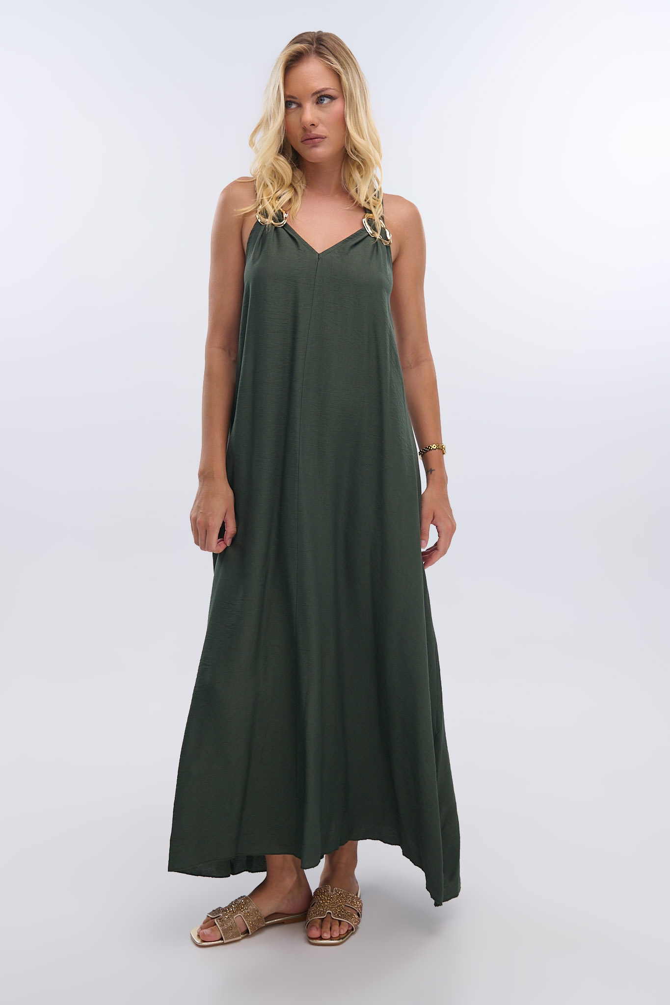 Φόρμα Linen Look με Χρυσές Λεπτομέρειες
