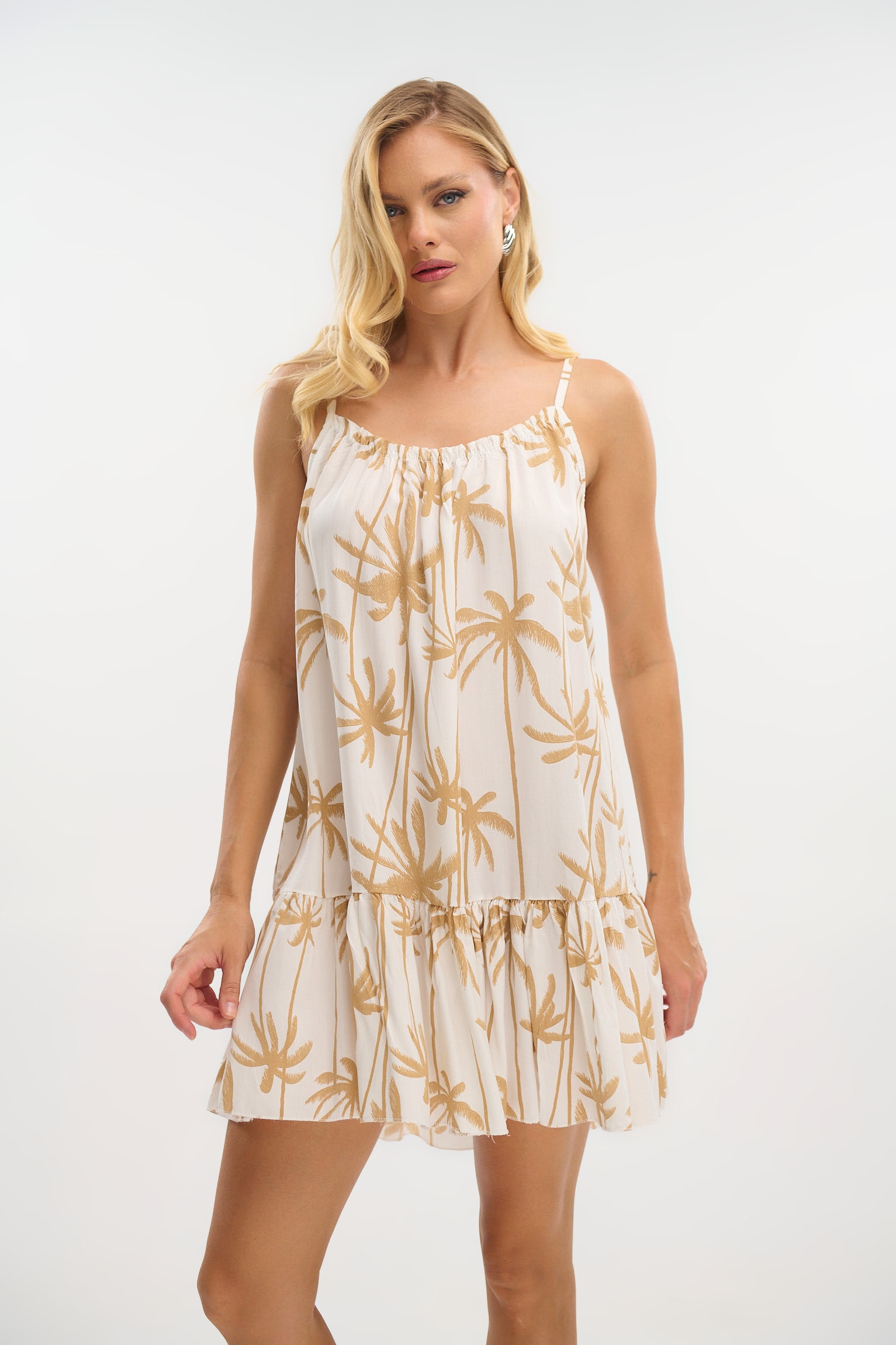 Strappy Dress with Palm Print
