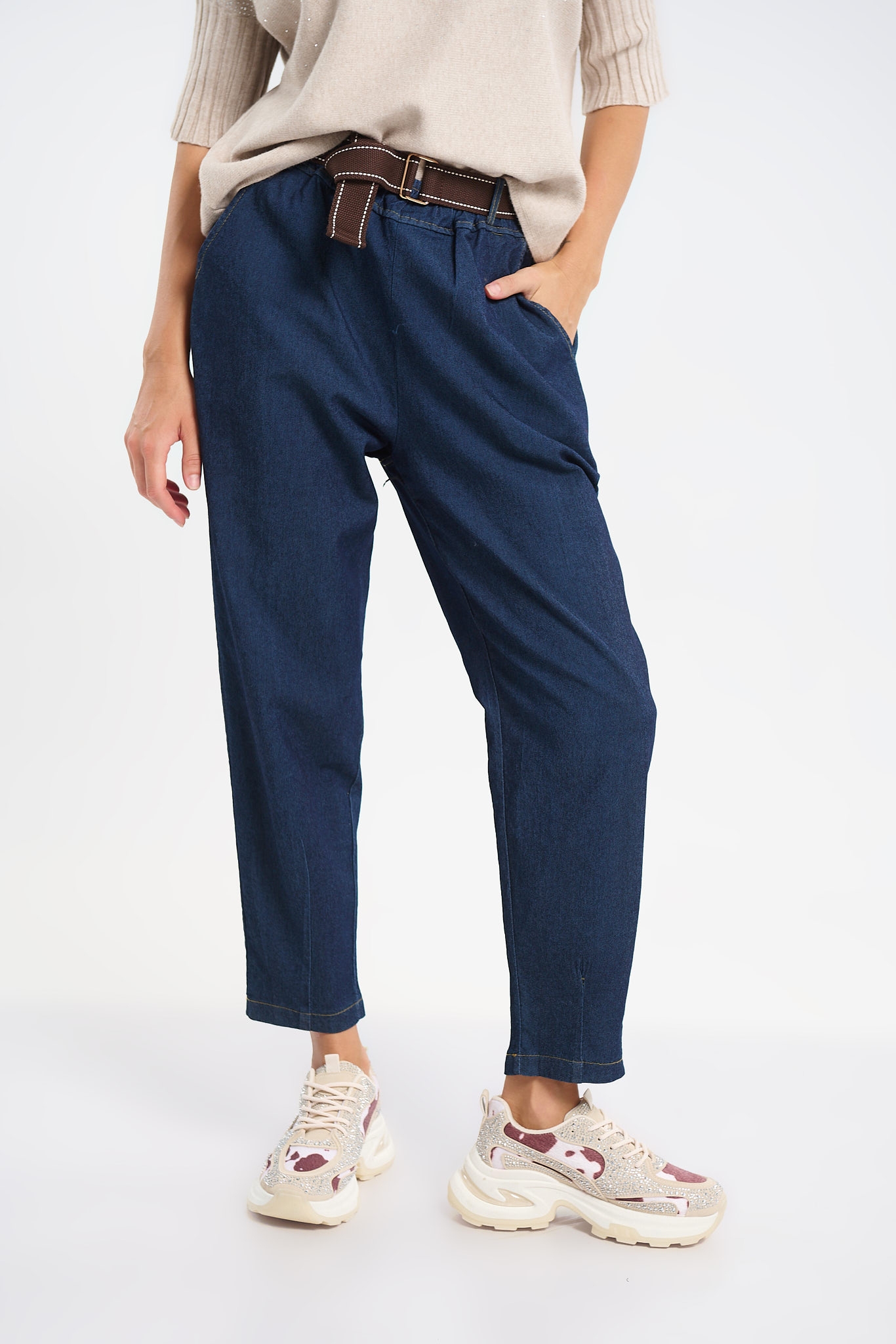 Παντελόνι Τύπου Jeans Με Ζώνη