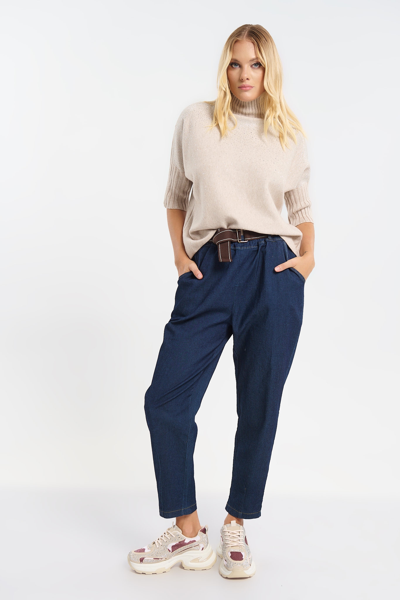 Παντελόνι Τύπου Jeans Με Ζώνη