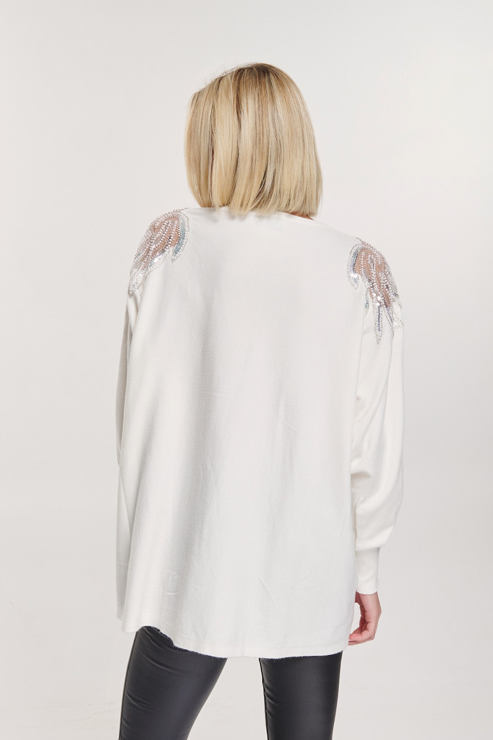 Sequin Feather Design Long Sleeved Blouse