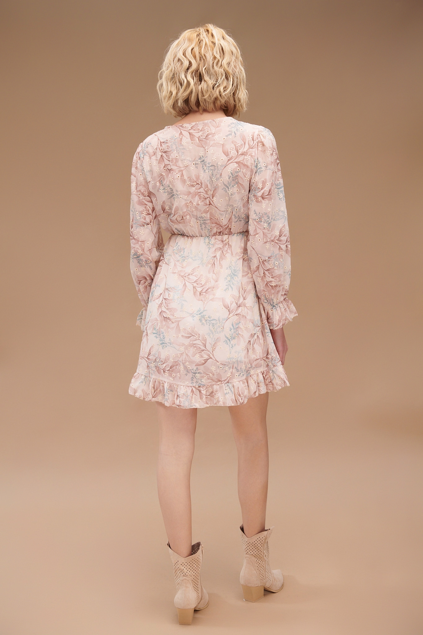 Ruffled Leaves Printed Mini Dress