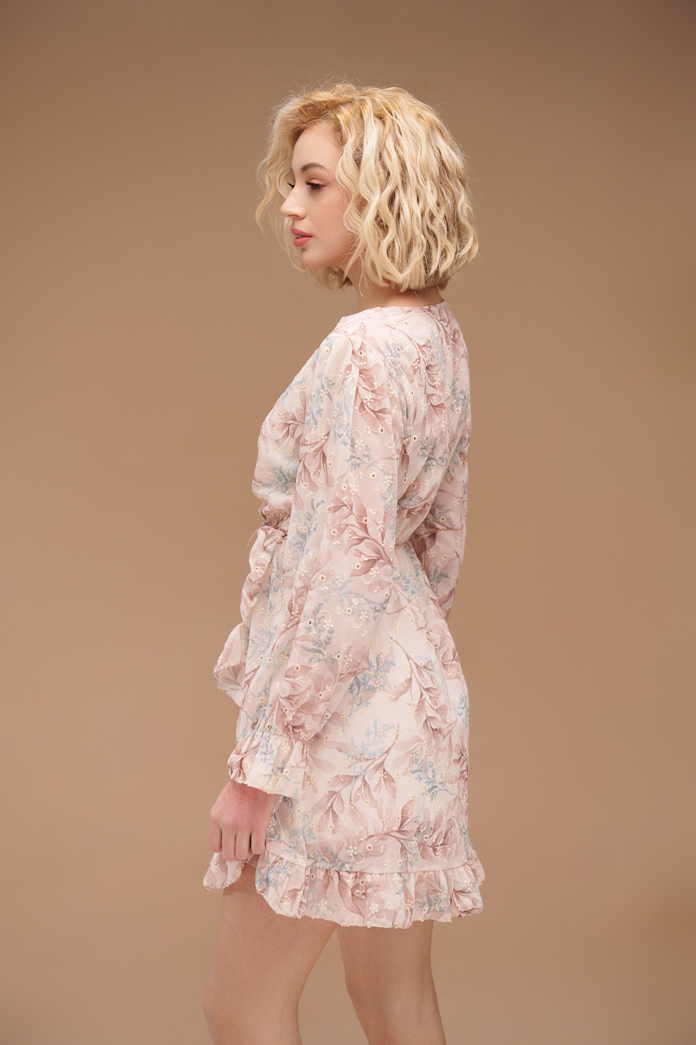 Ruffled Leaves Printed Mini Dress