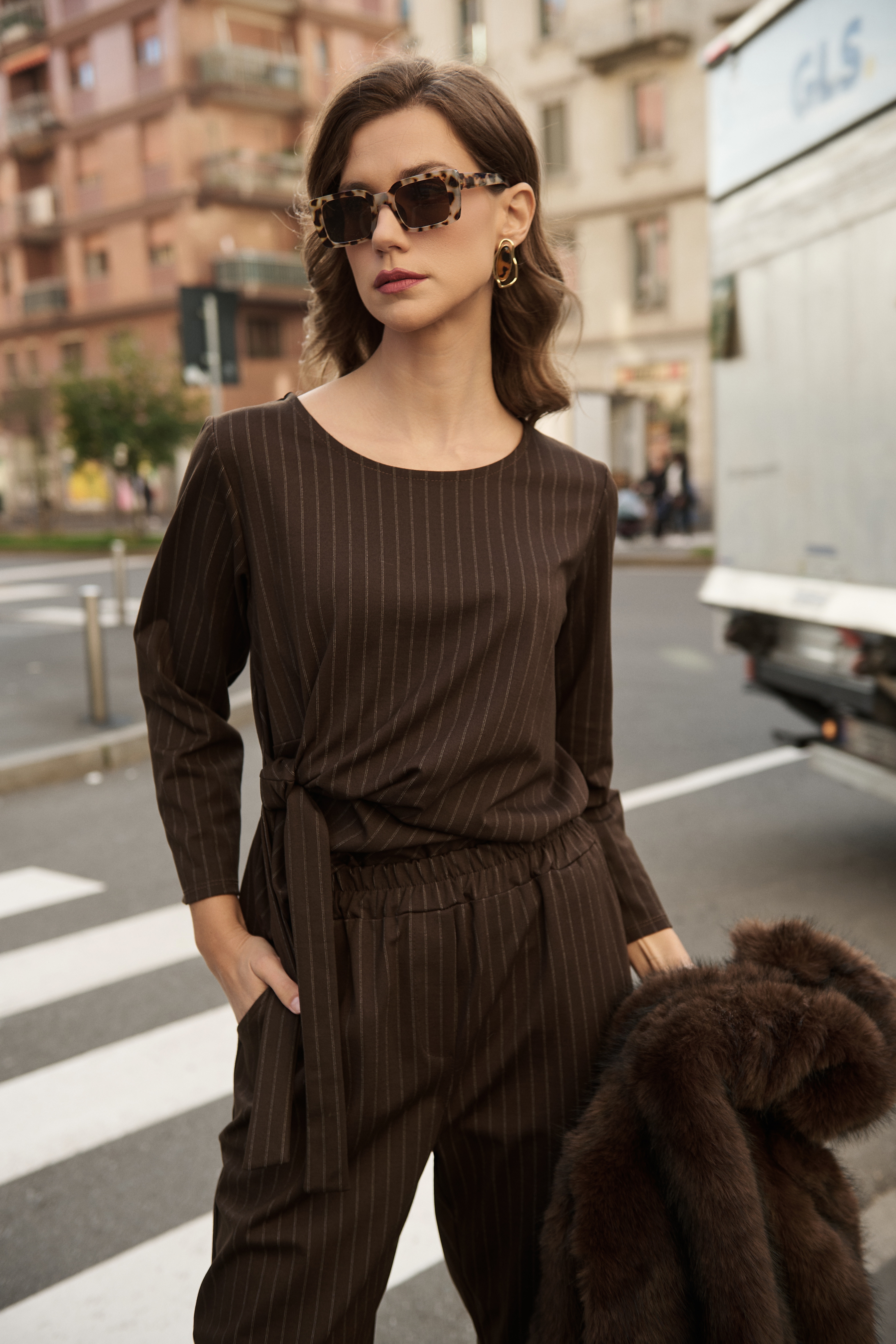 Σετ Μπλούζα Βράκα Ριγέ Με Δέσιμο