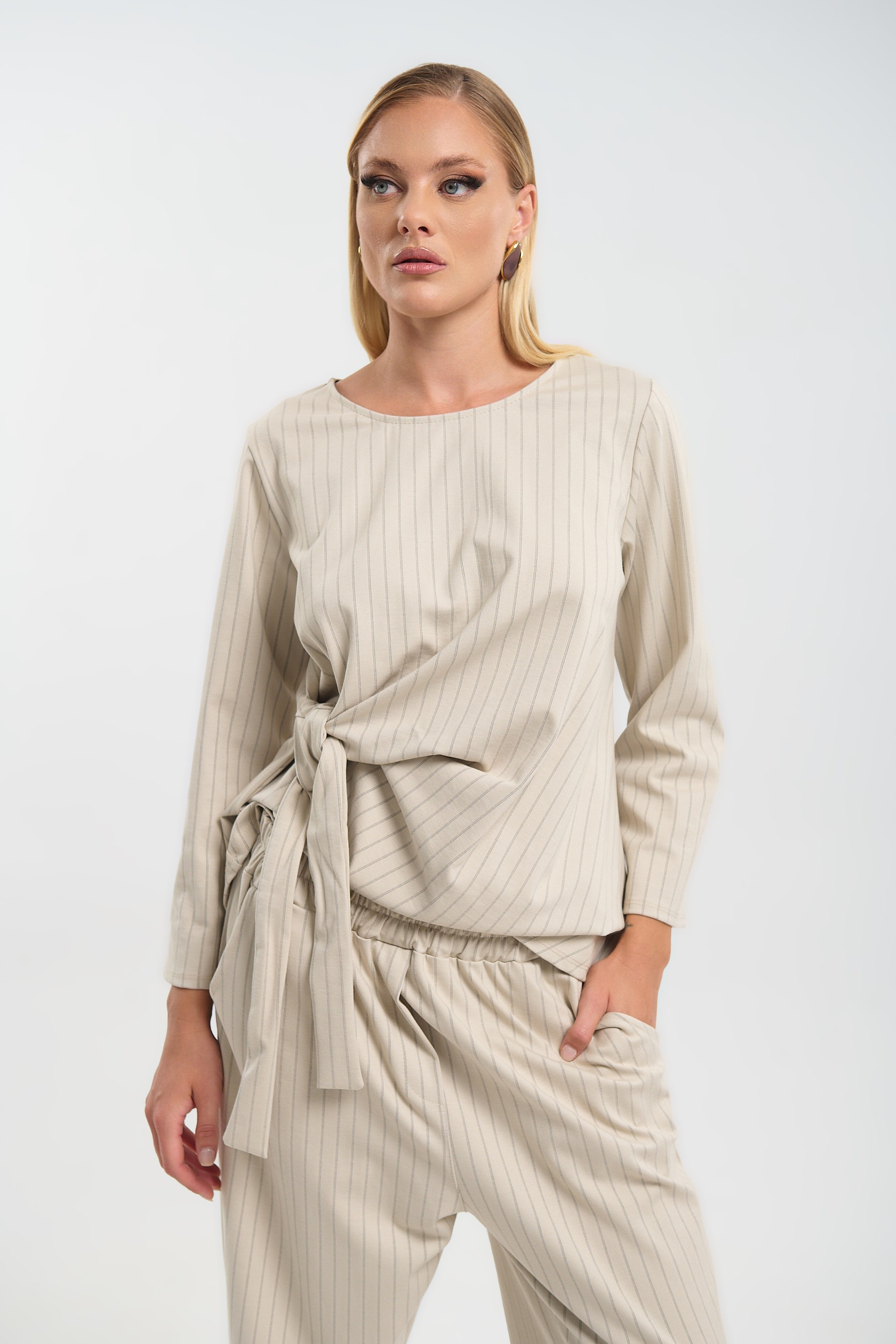 Σετ Μπλούζα Βράκα Ριγέ Με Δέσιμο