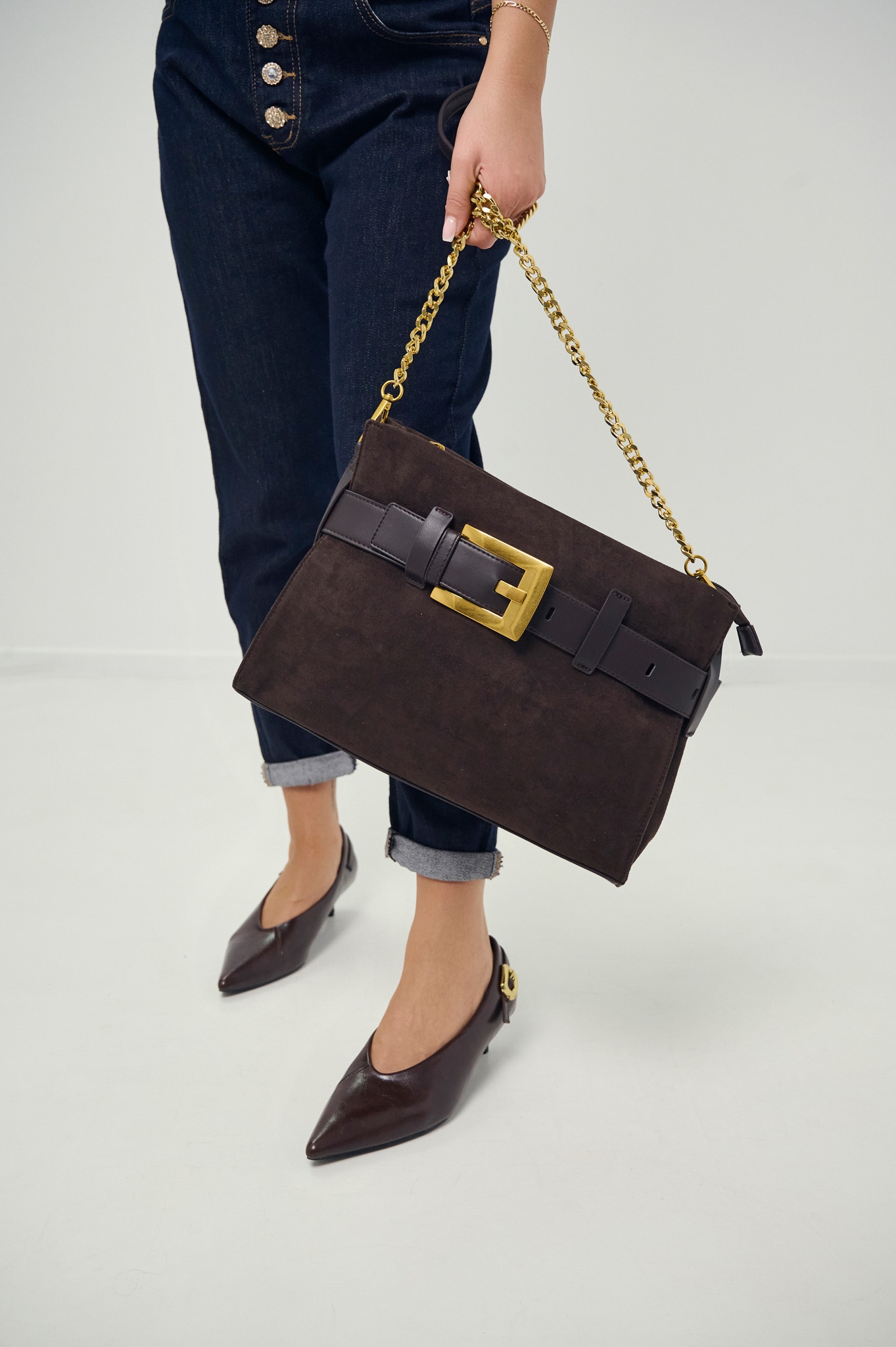 Belted Suede  Shoulder Bag