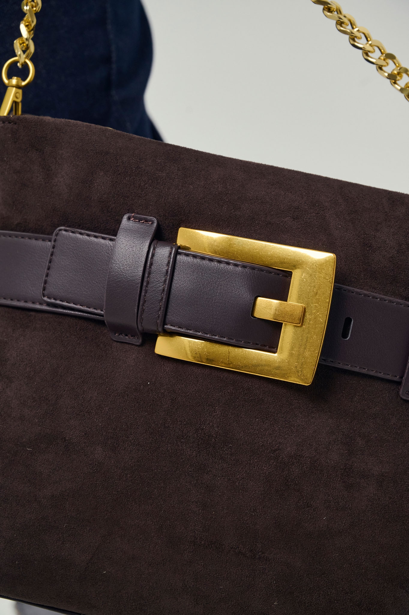 Belted Suede  Shoulder Bag