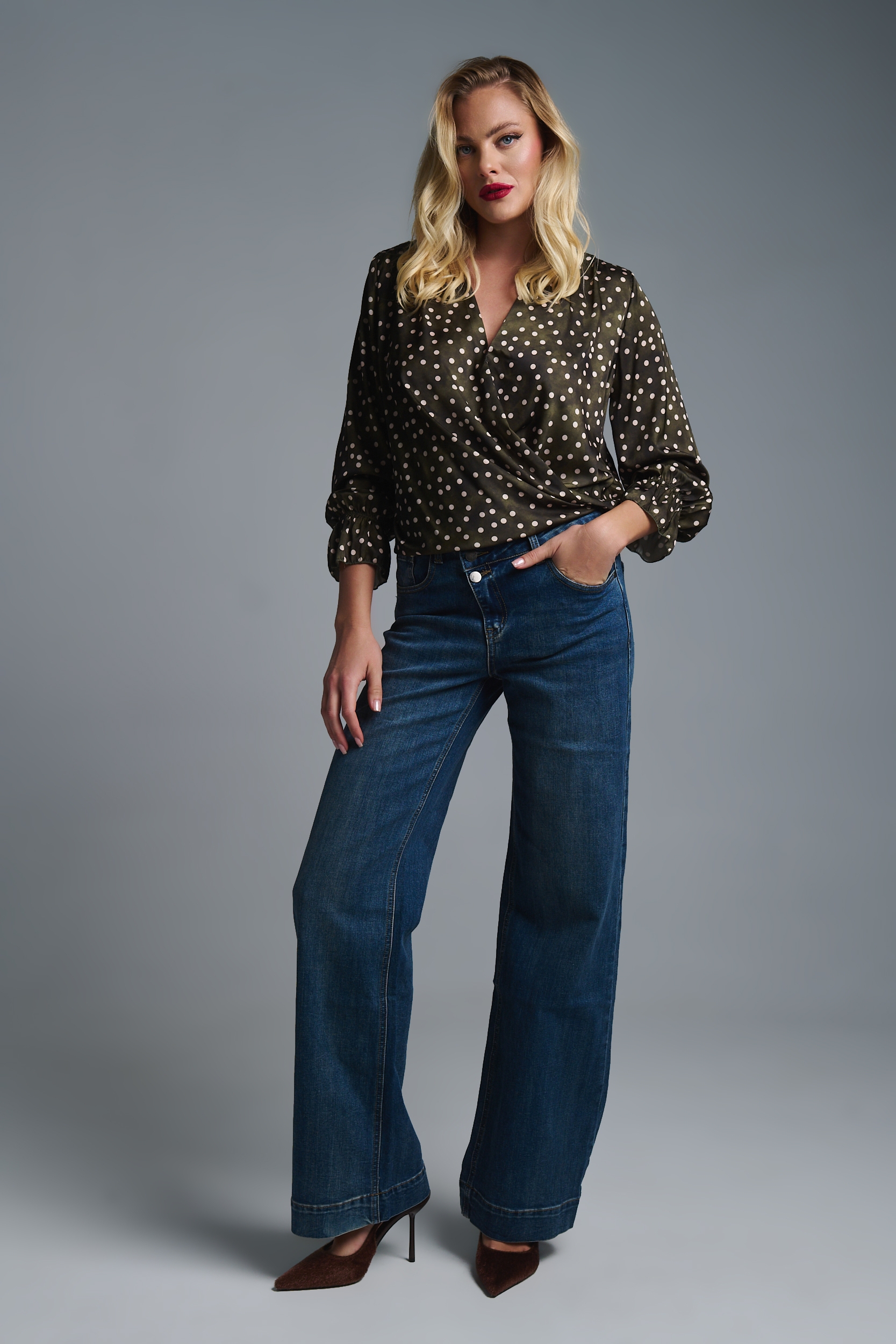 Τζιν Καμπάνα Λοξό Φερμουάρ Διπλό Κουμπί