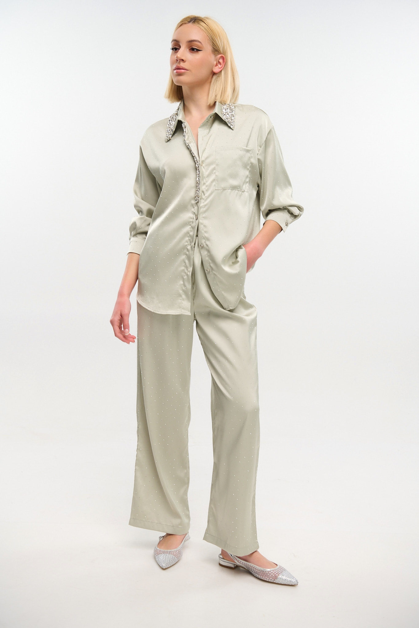 Rhinestoned Pants & Shirt Set