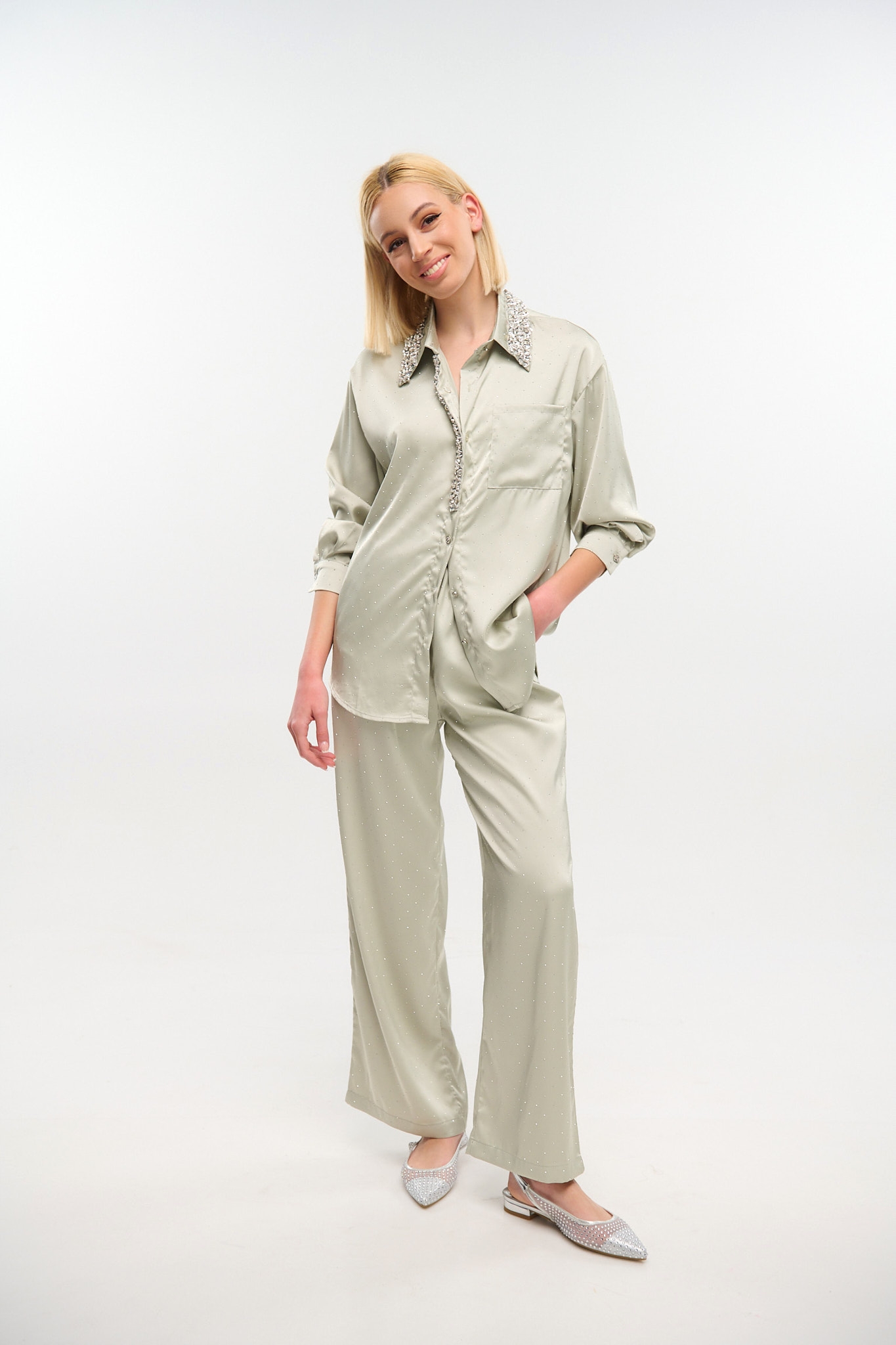 Rhinestoned Pants & Shirt Set