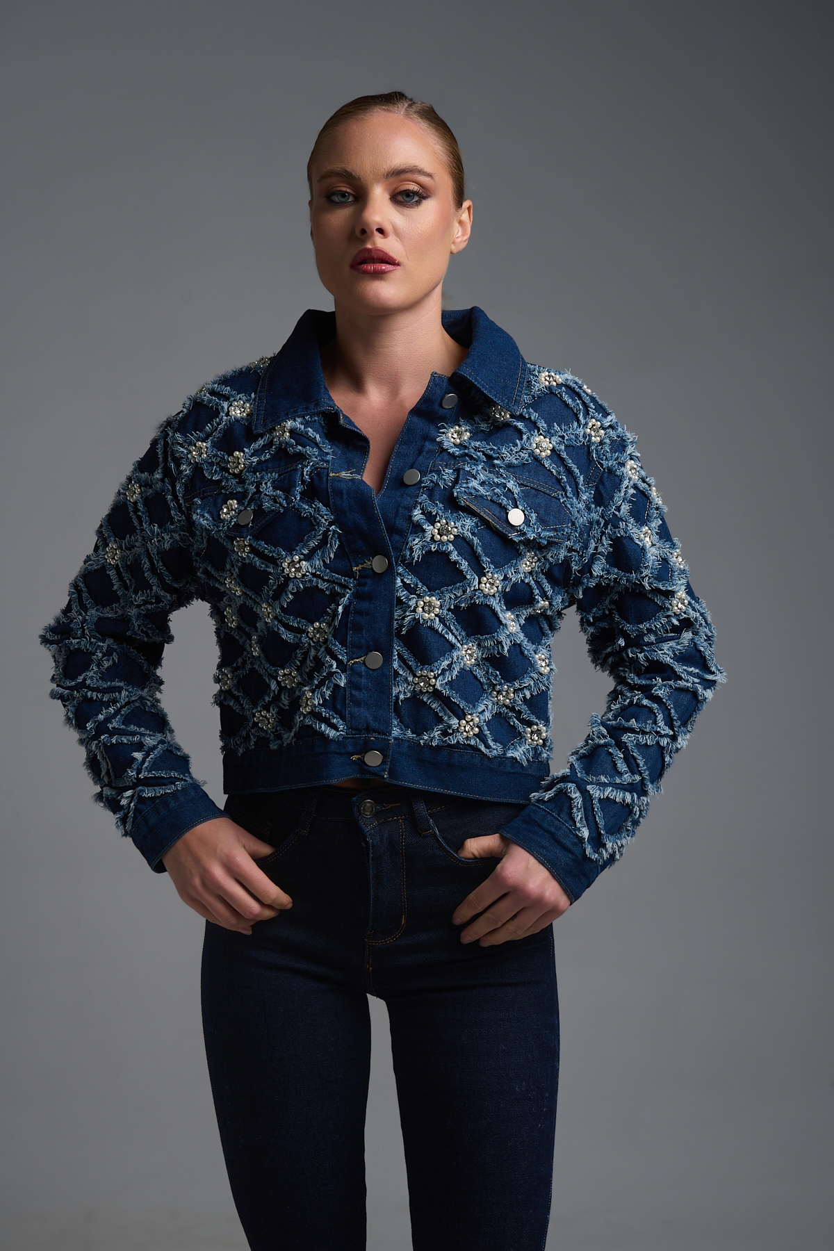 Μπουφάν Τζιν Με Ρόμβους Πέρλες