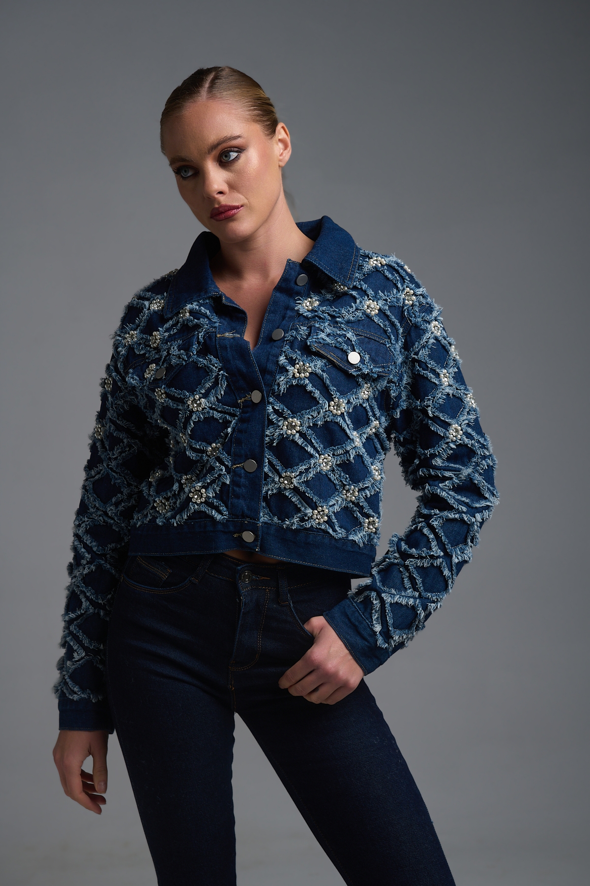 Μπουφάν Τζιν Με Ρόμβους Πέρλες