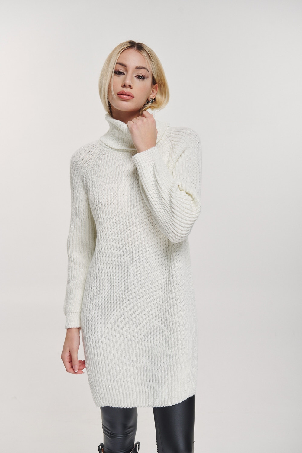 Lurex Knitted Turtleneck Dress