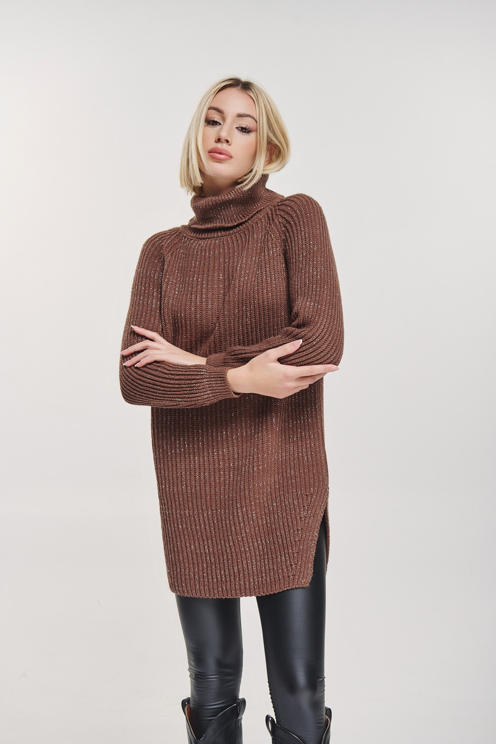 Lurex Knitted Turtleneck Dress