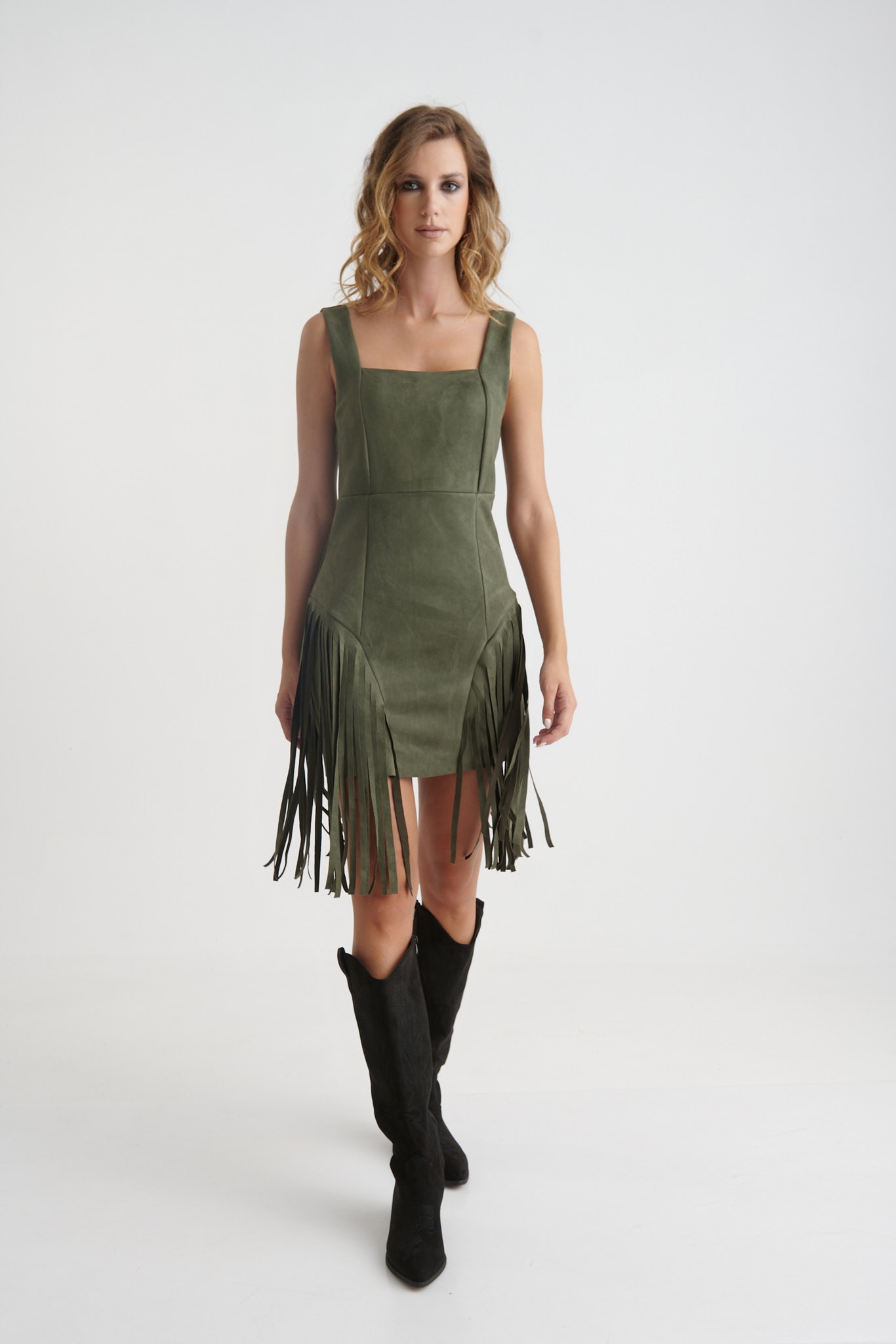 Fringed Suede Strapped Mini Dress