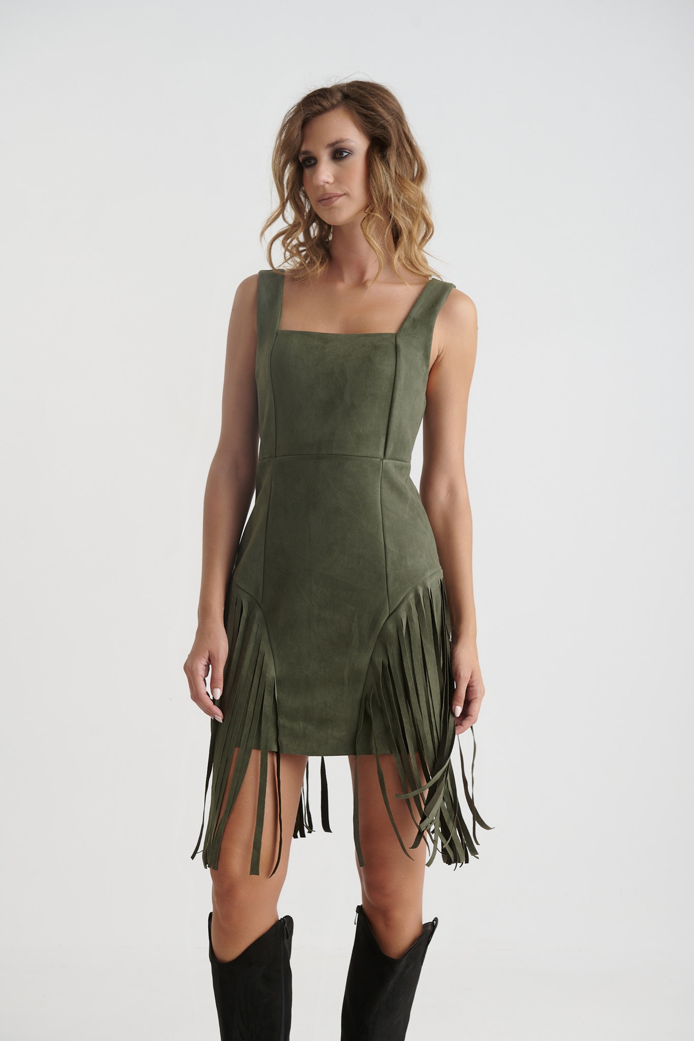 Fringed Suede Strapped Mini Dress