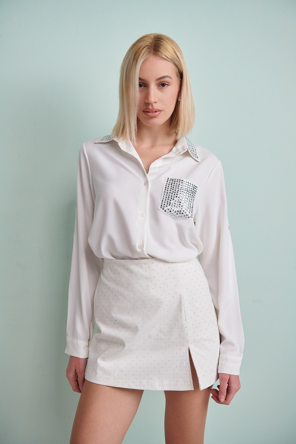 Rhinestoned Pocket Shirt