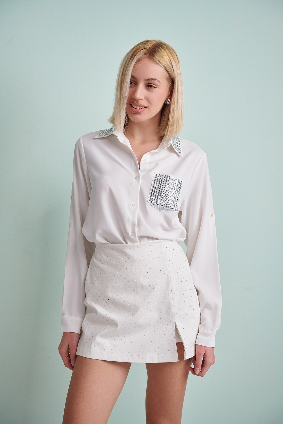 Rhinestoned Pocket Shirt