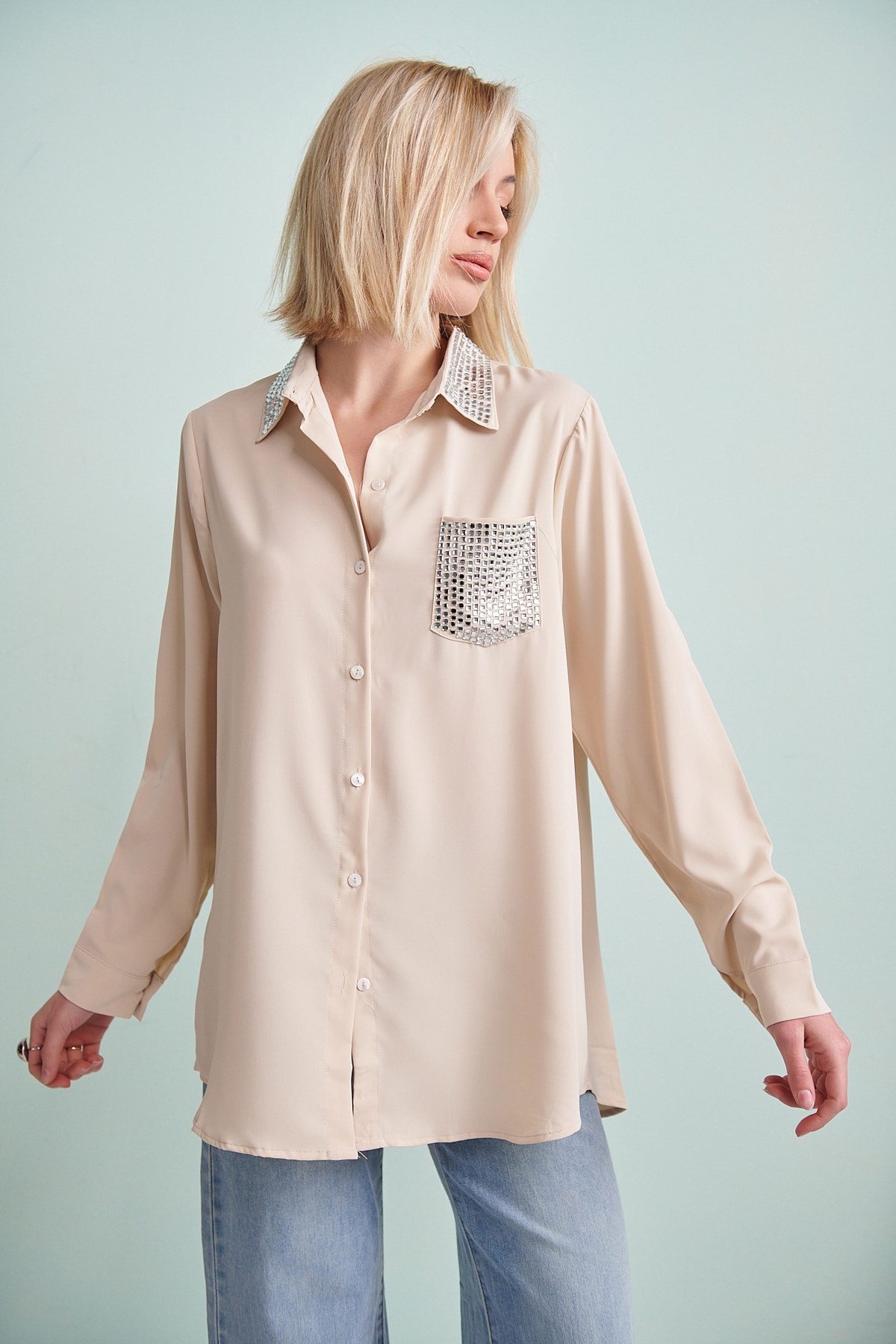 Rhinestoned Pocket Shirt