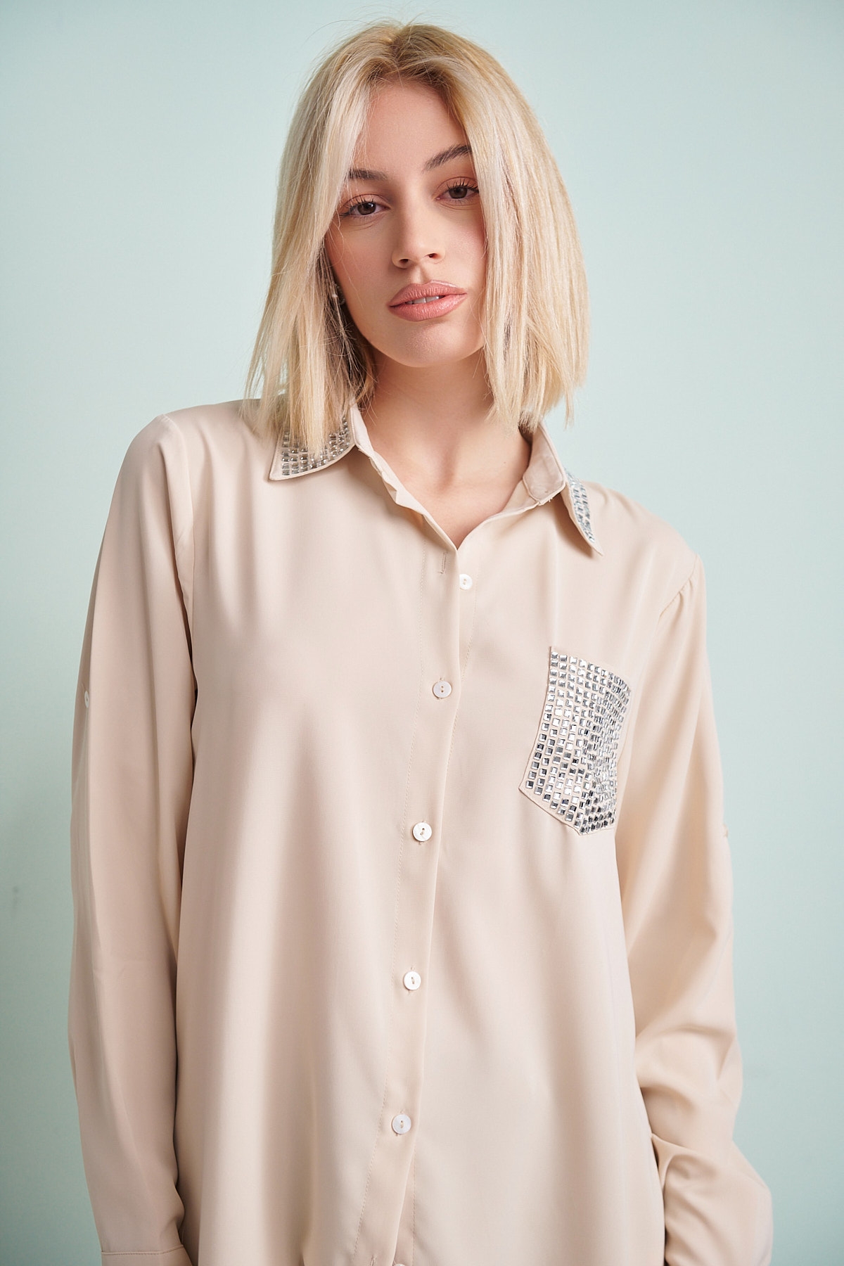 Rhinestoned Pocket Shirt