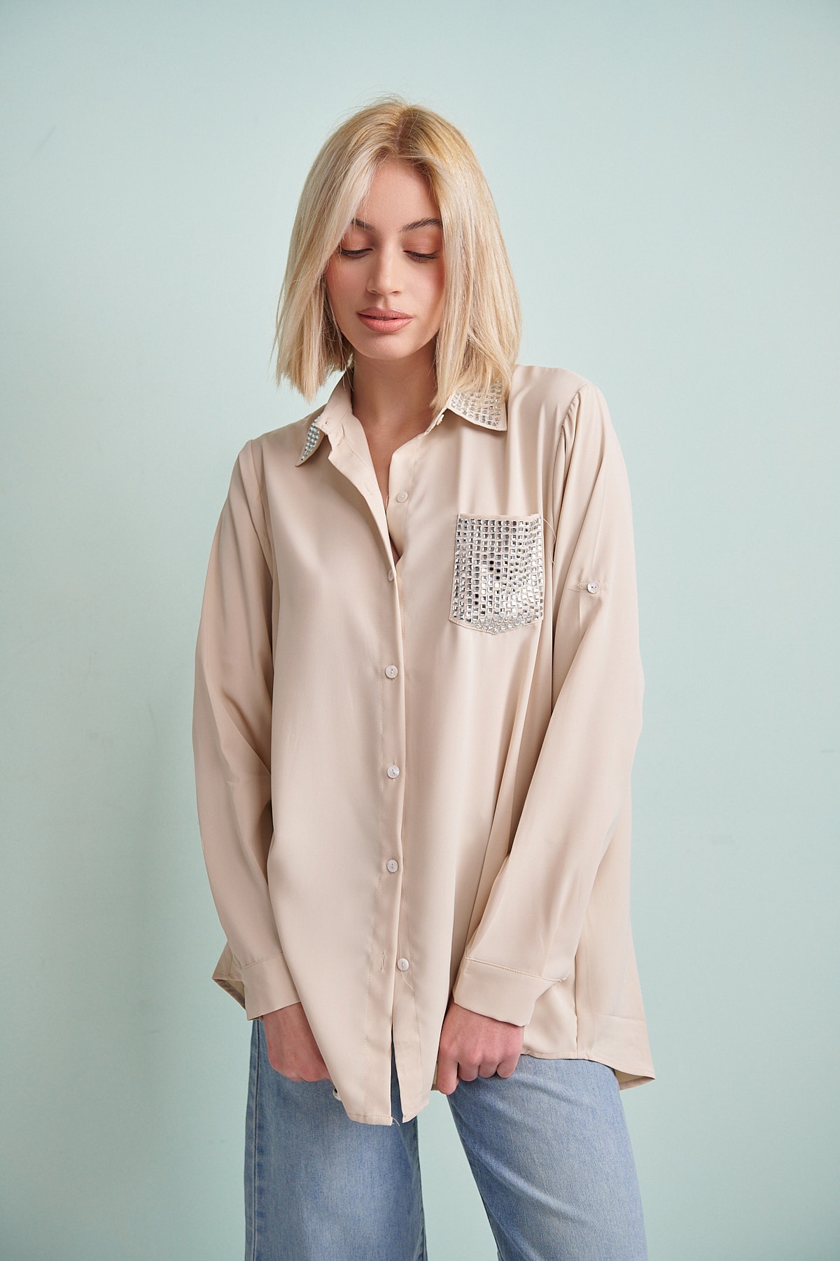 Rhinestoned Pocket Shirt