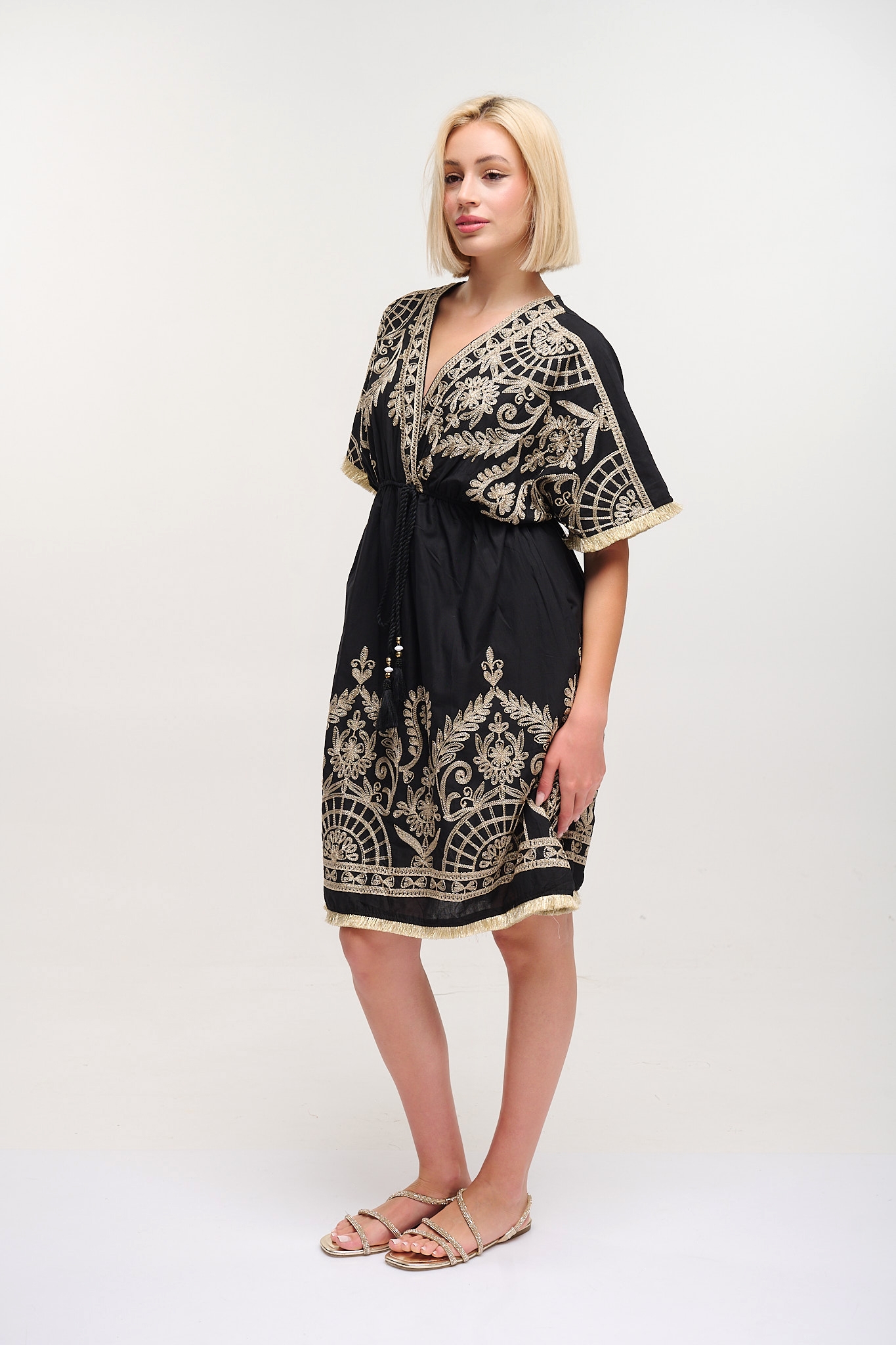 Gold Detailed Midi Dress
