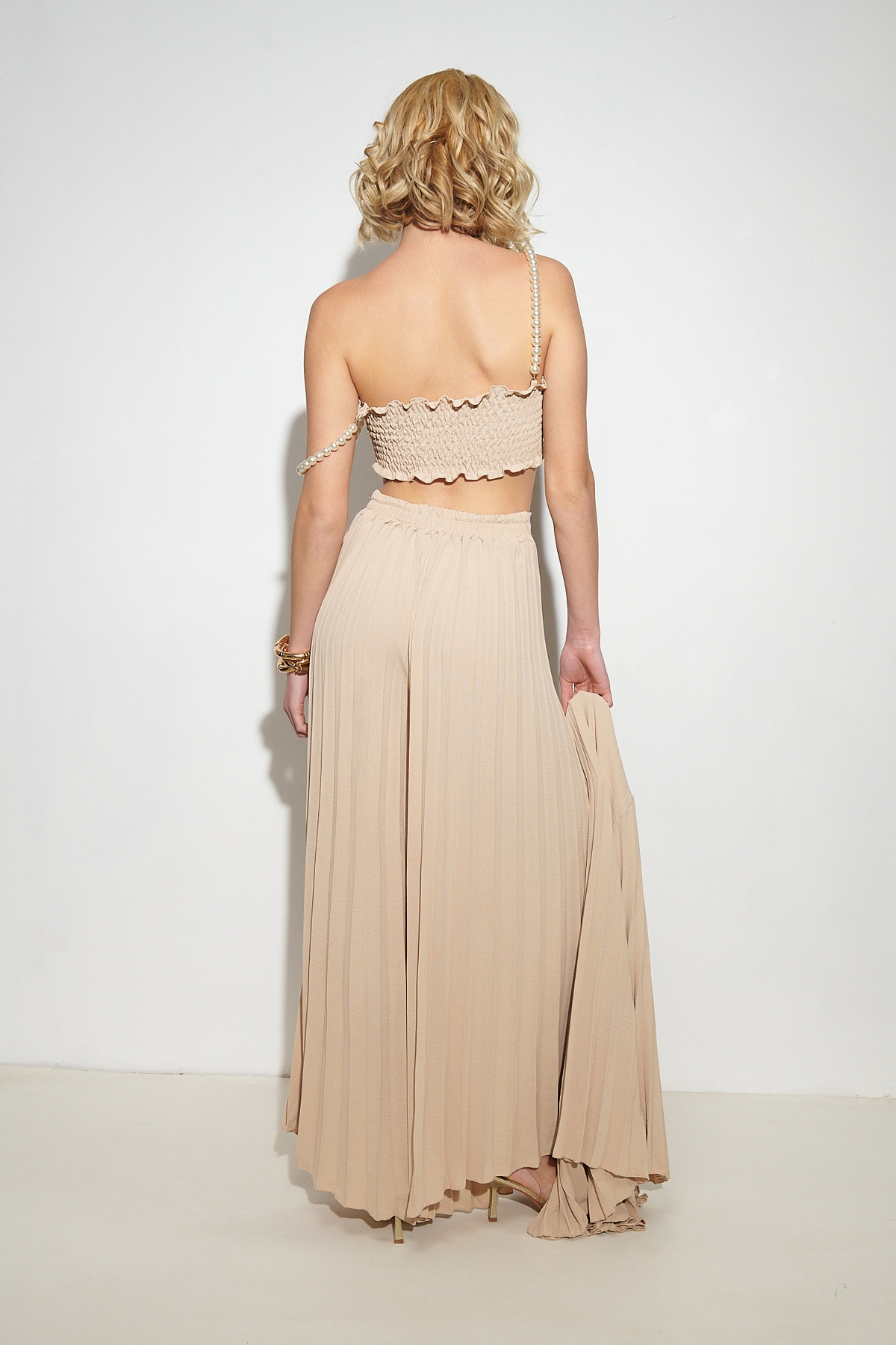 Pleated Top, Jacket and Pants Set