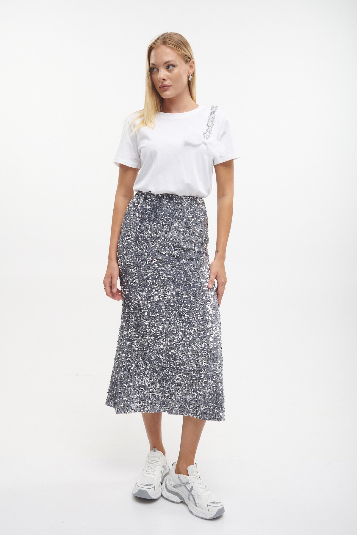 Velvet Sequin Midi Skirt