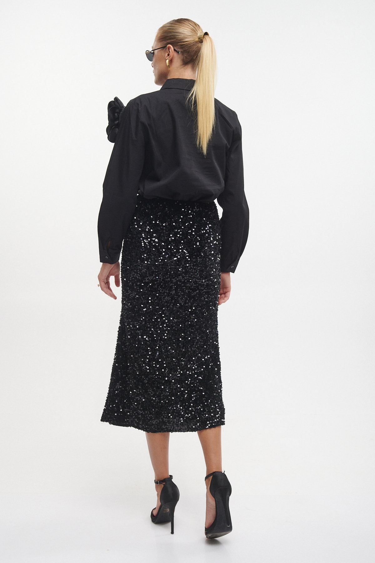 Velvet Sequin Midi Skirt