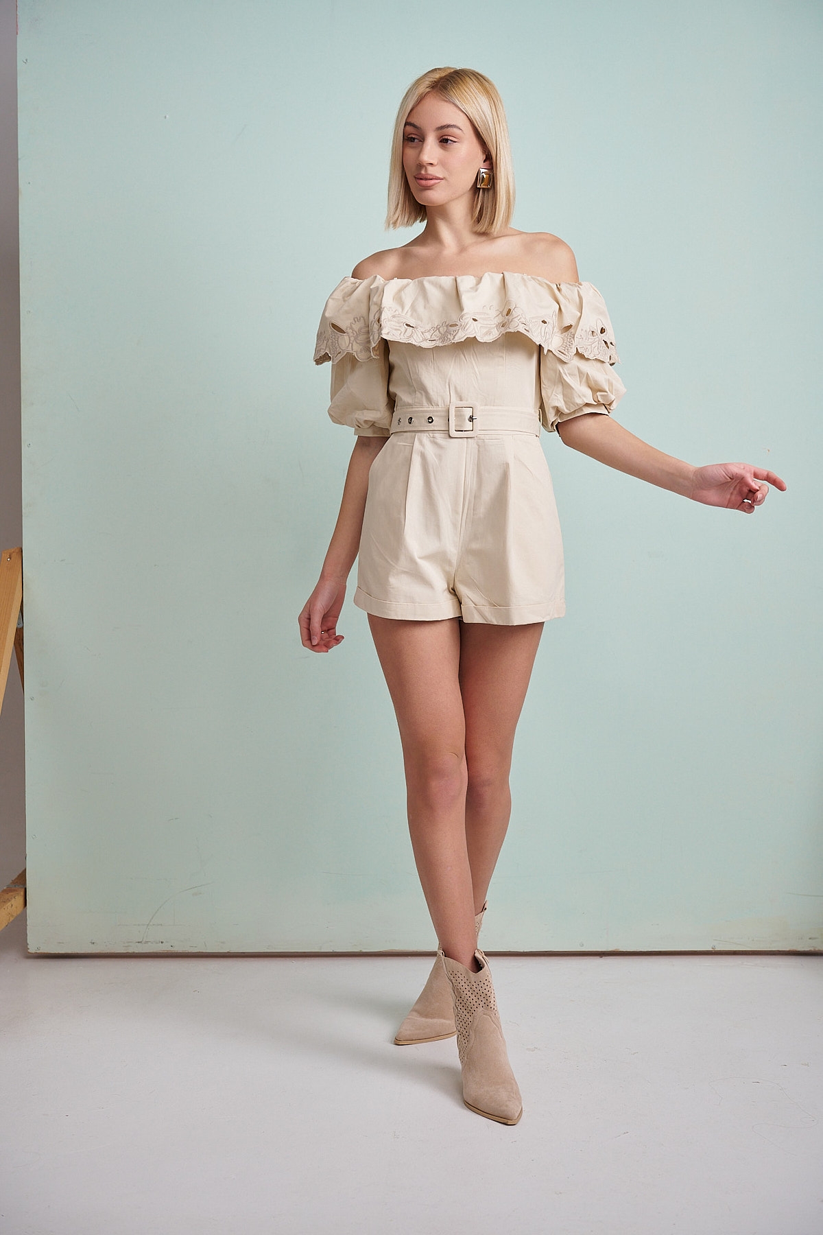 Chain Belted Off-Shoulder Playsuit