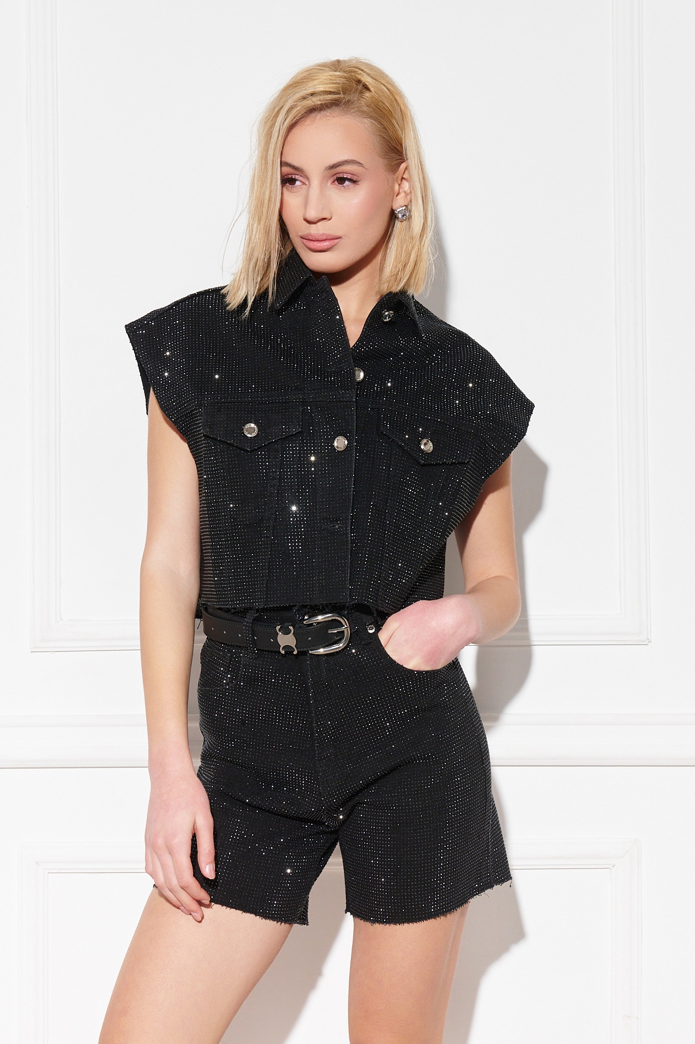 Denim Rhinestoned Shorts