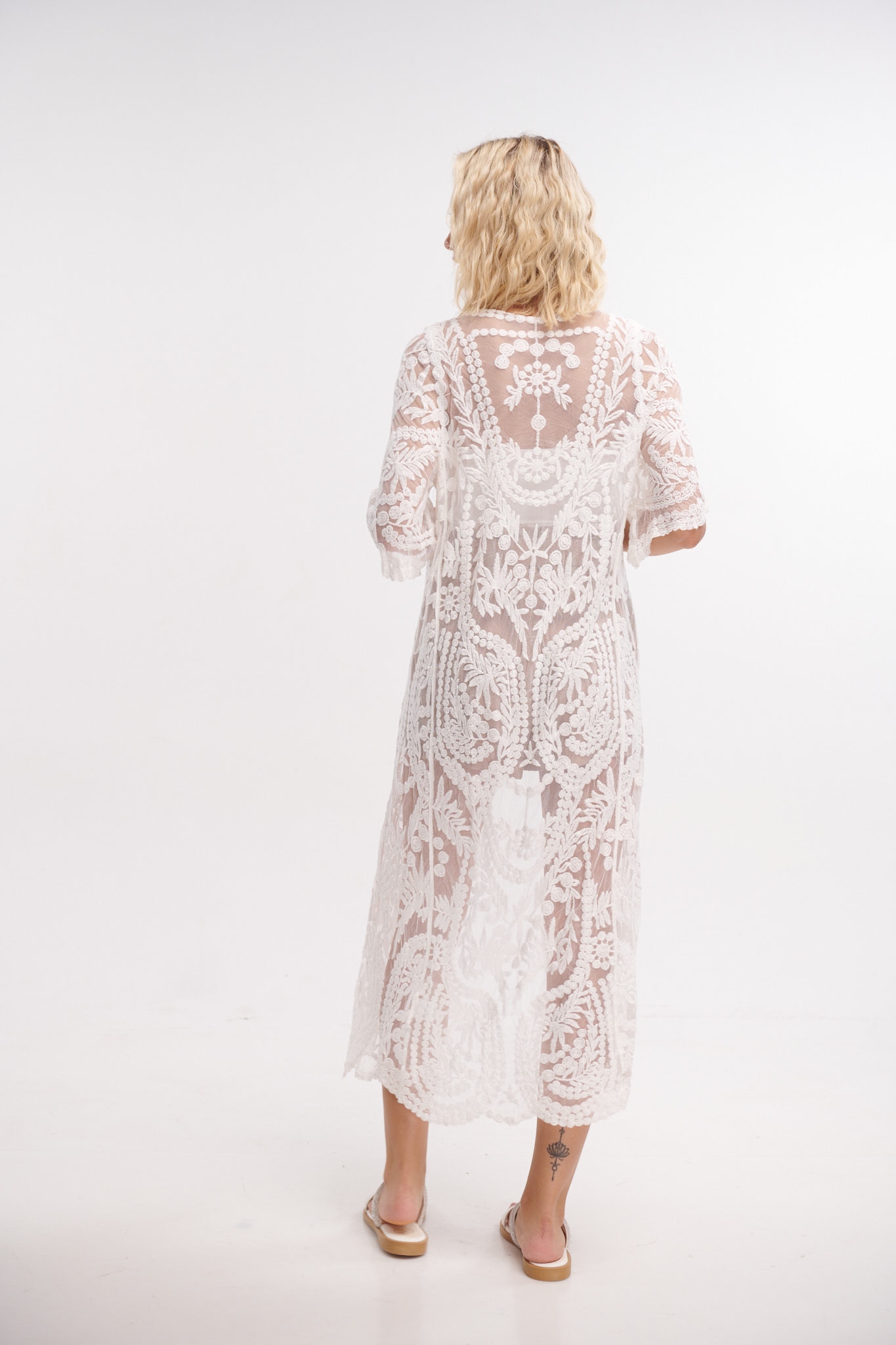 Embroidered Branch Tulle Long Kimono