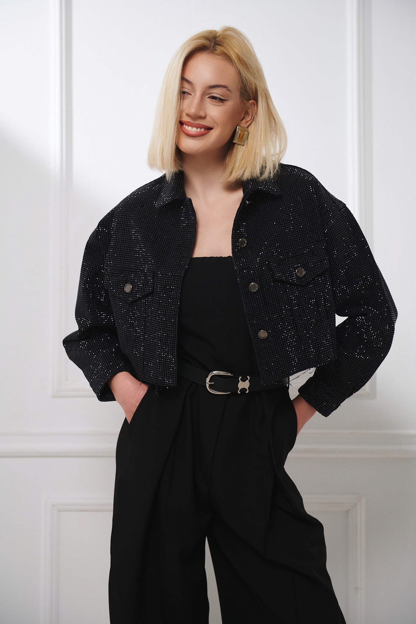 Cropped Jean Jacket Shiny