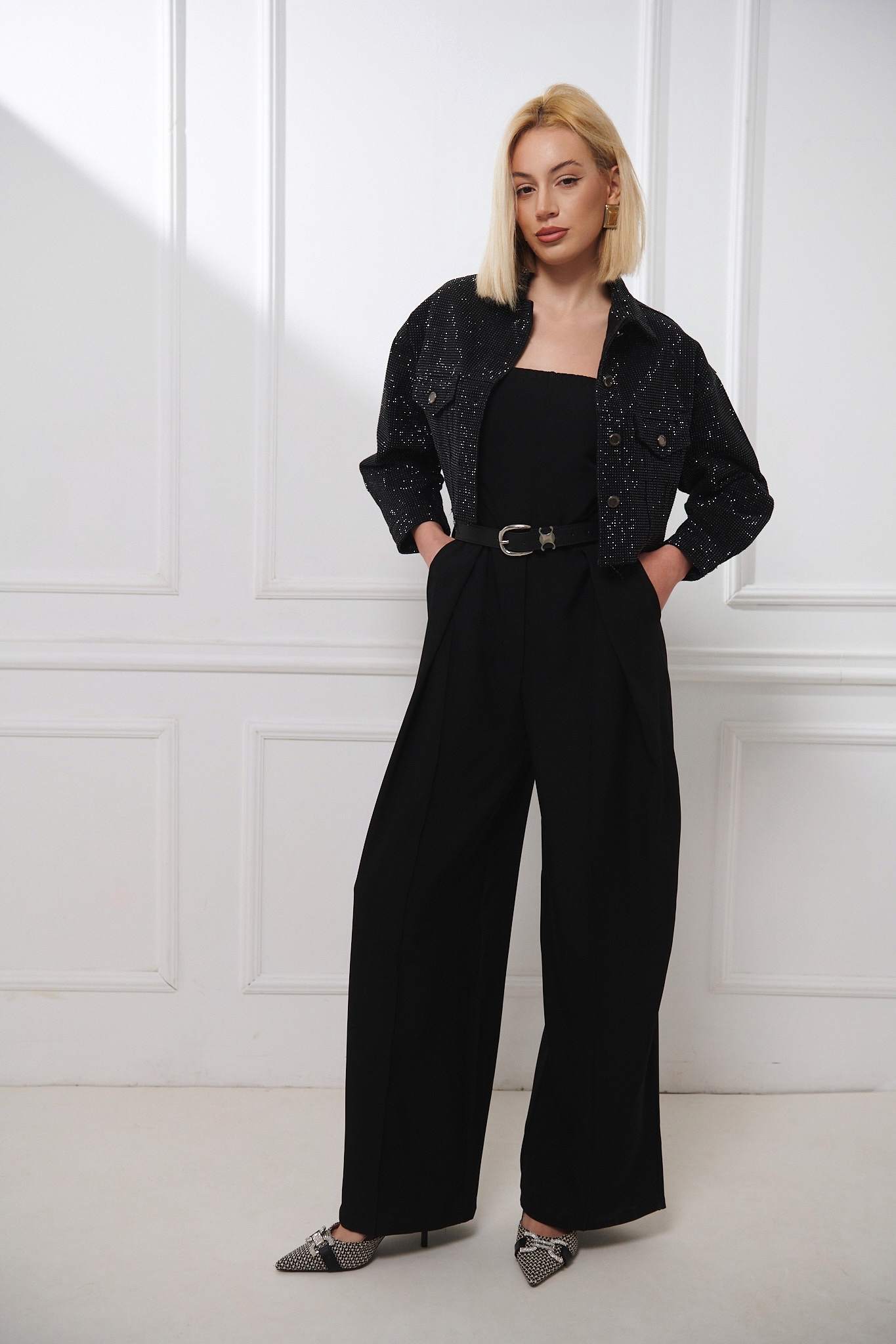 Cropped Jean Jacket Shiny