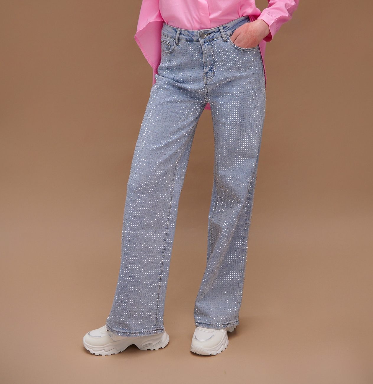 Rhinestoned Straight Line Jeans