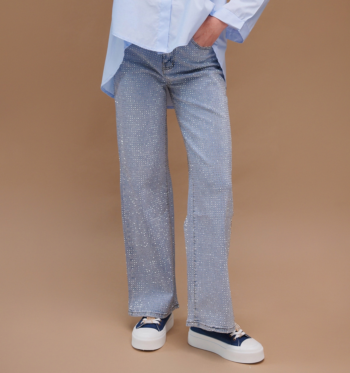 Rhinestoned Straight Line Jeans
