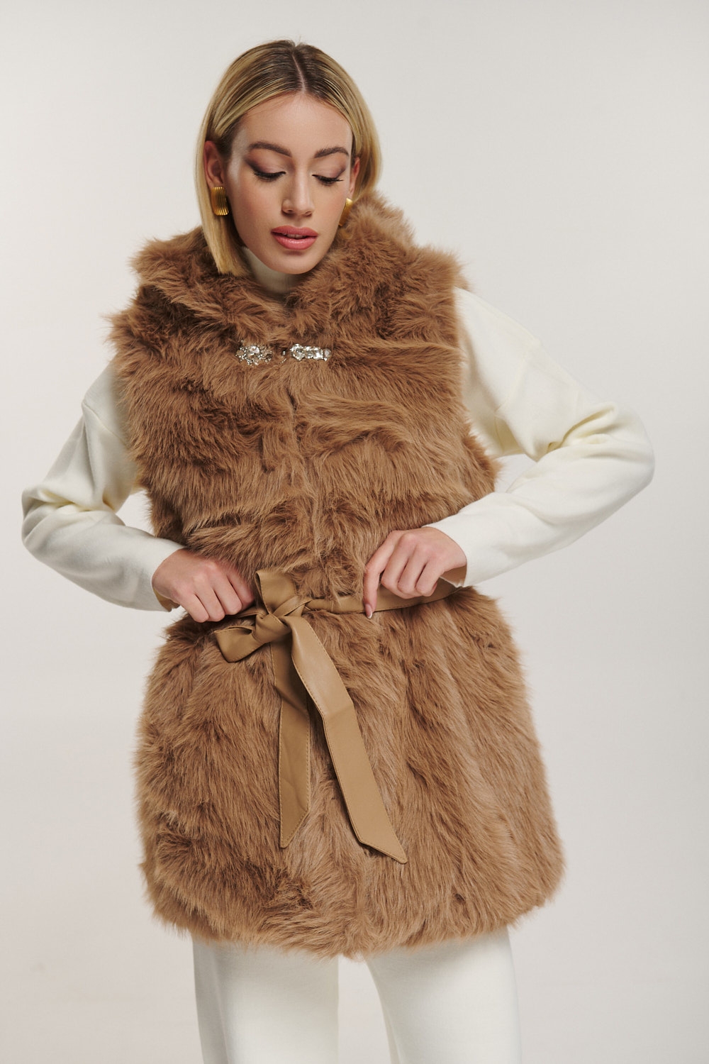 Belted Fur Vest Fur