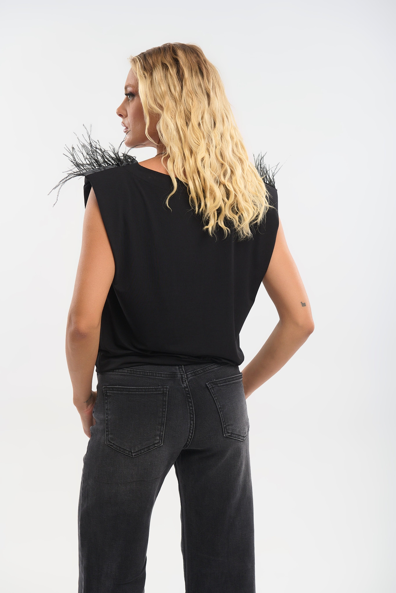 Kelly’s Feather-Trim Shoulder T-Shirt