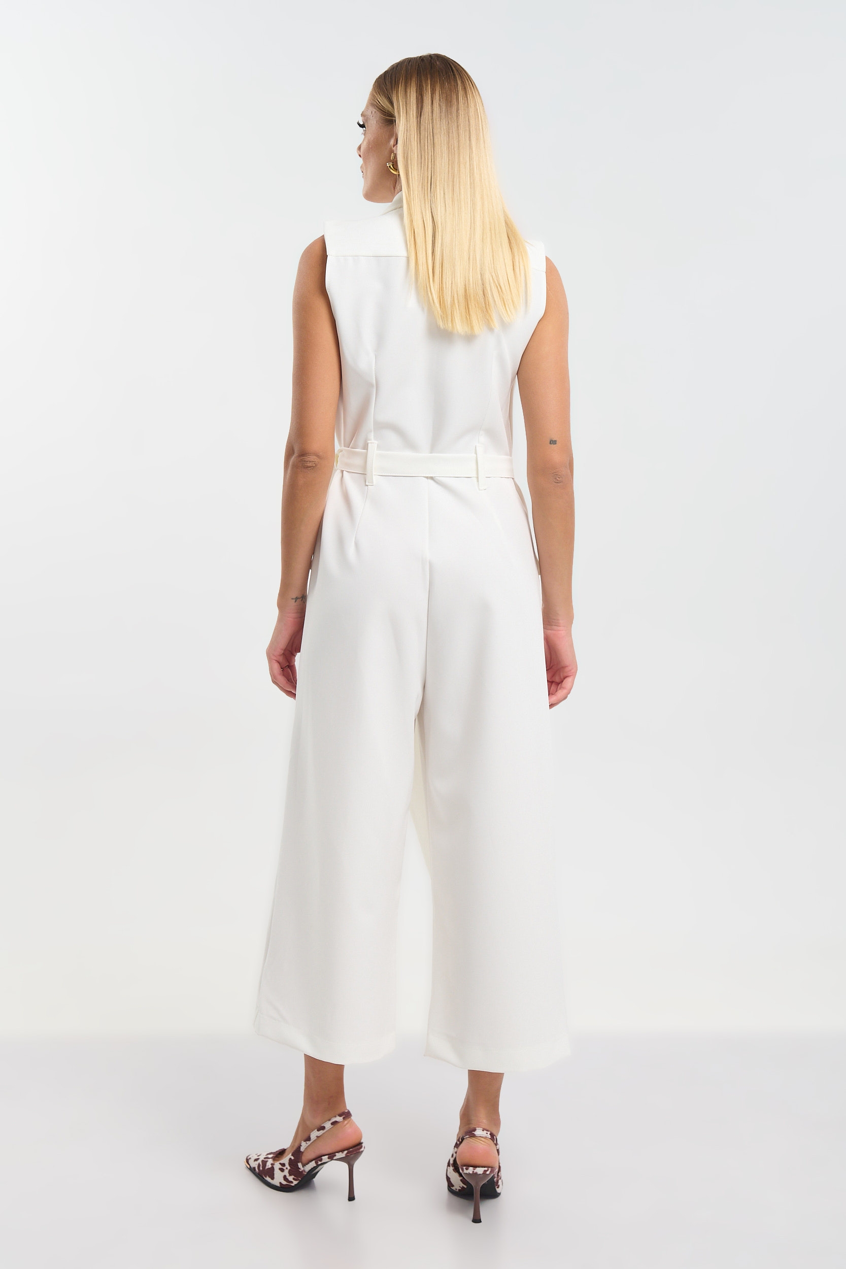Kelly’s Sleeveless Wrap Jumpsuit with Side Tie & Gold Buckle