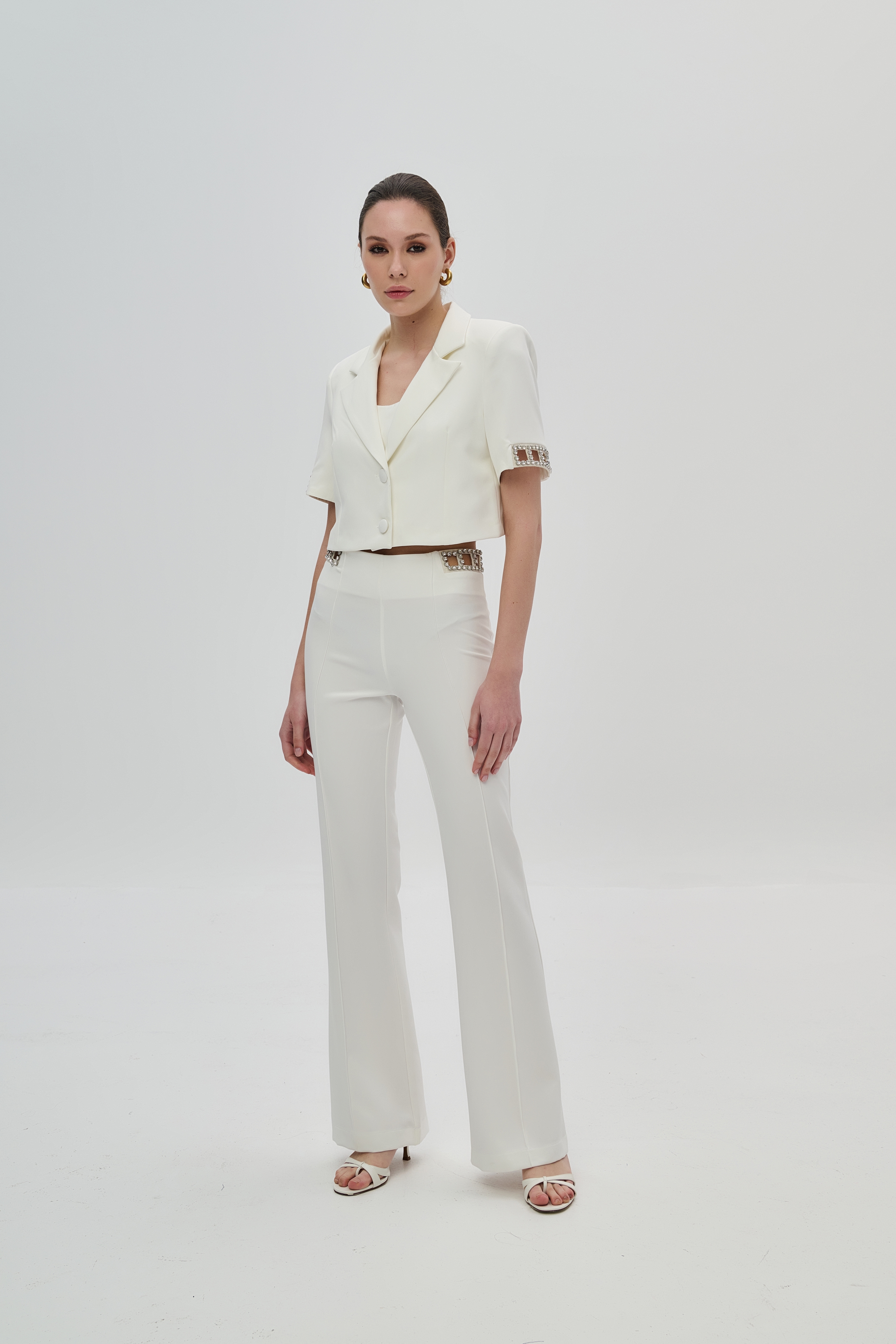 De Javu Trousers with Laser Cut Design and Rhinestones