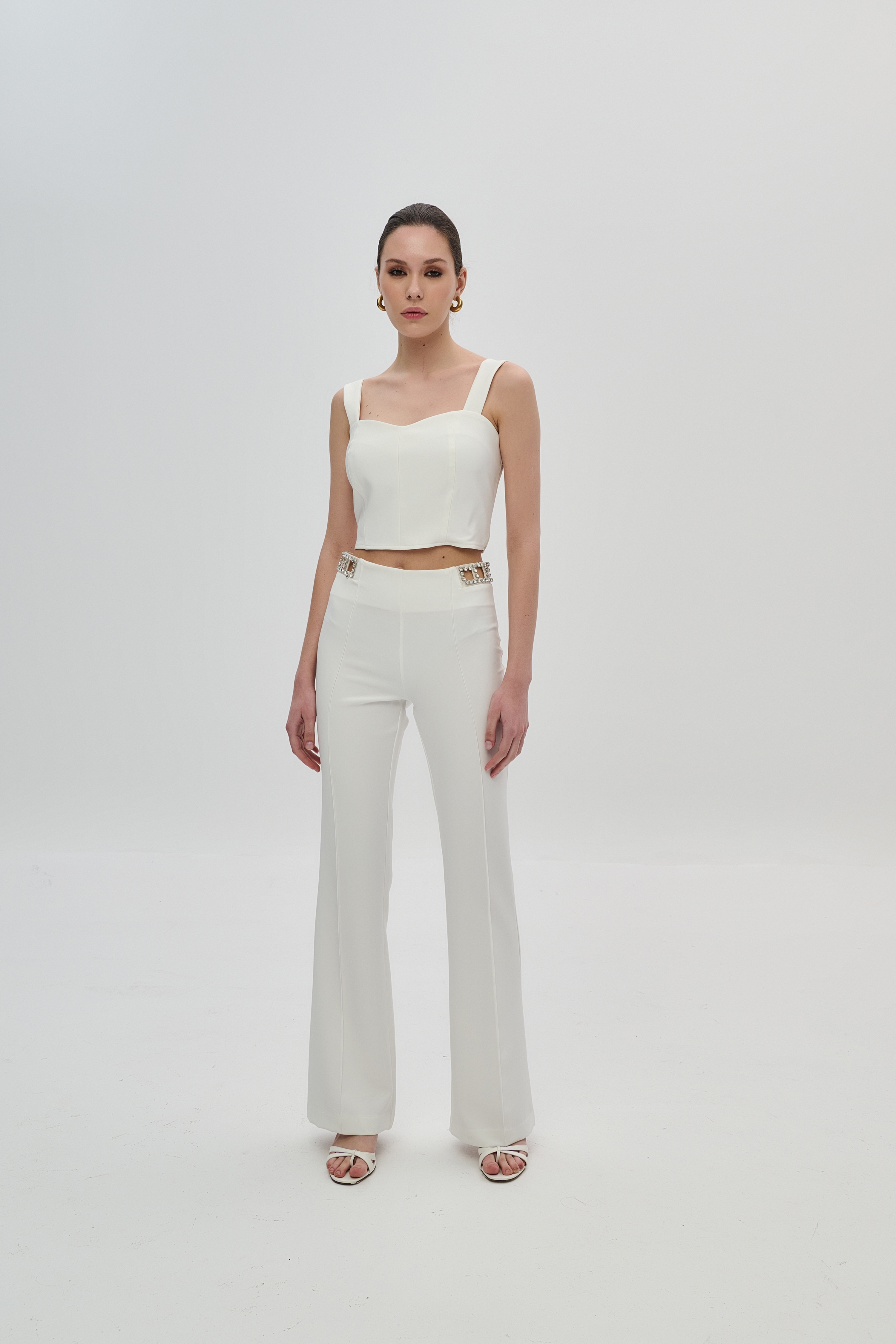 De Javu Trousers with Laser Cut Design and Rhinestones