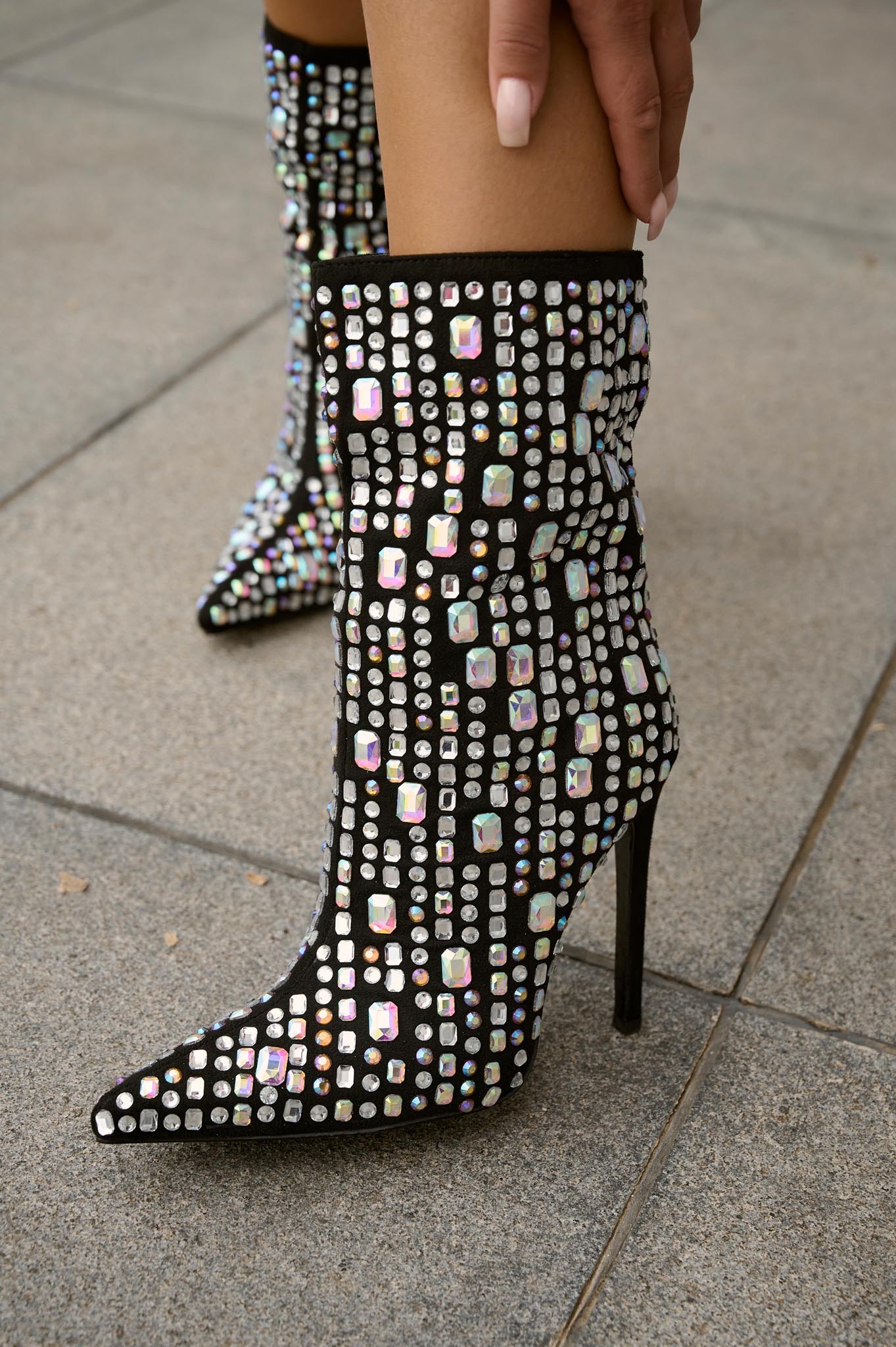 Rhinestoned Point Toe Boots