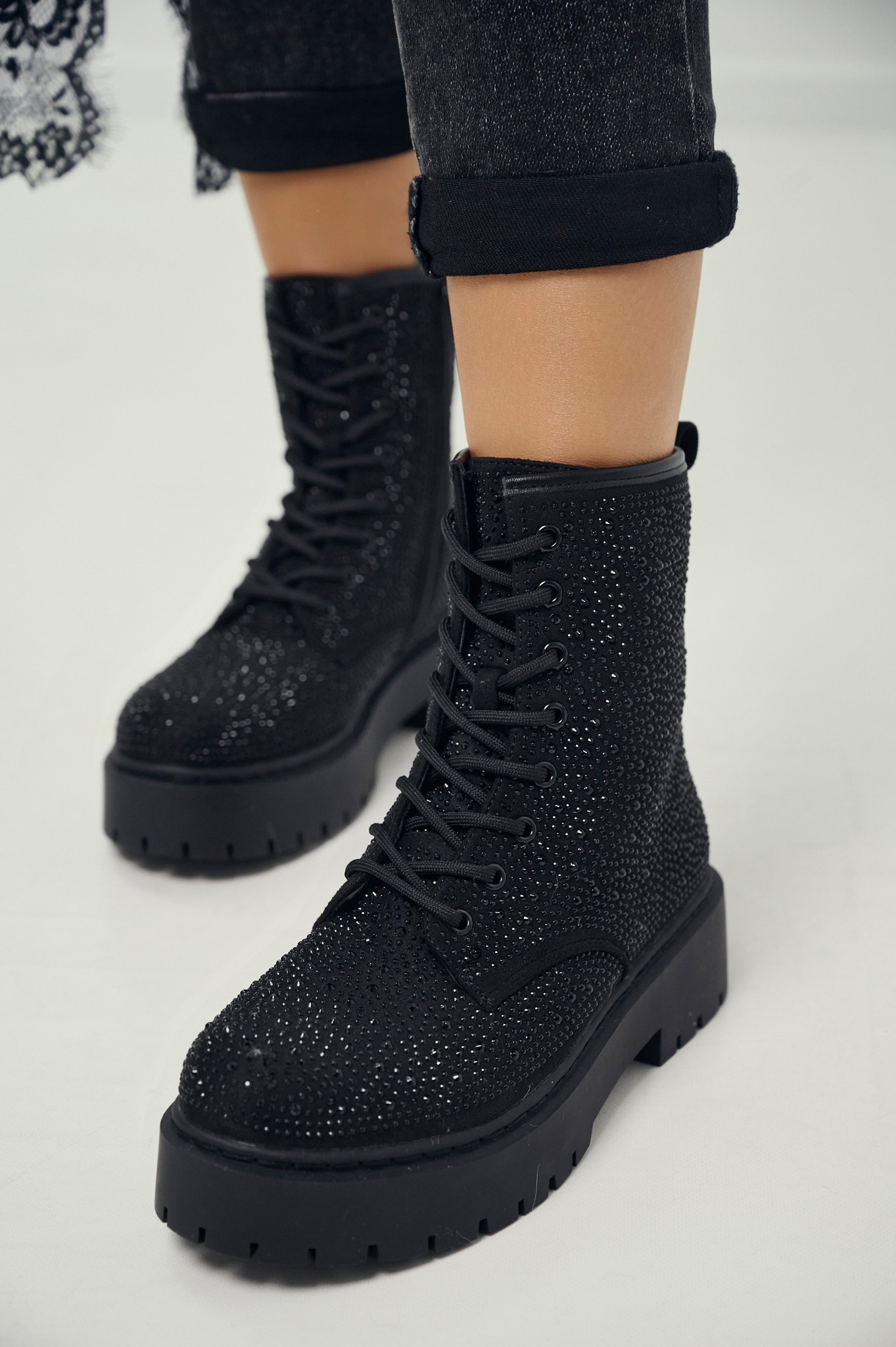 Rhinestoned Combat Boots