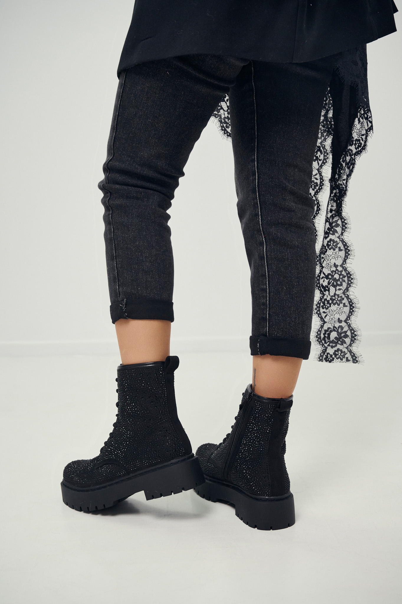 Rhinestoned Combat Boots