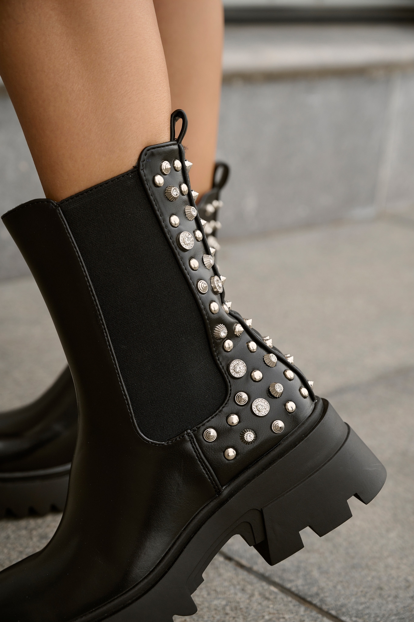 Poppered Back PU Ankle Boots