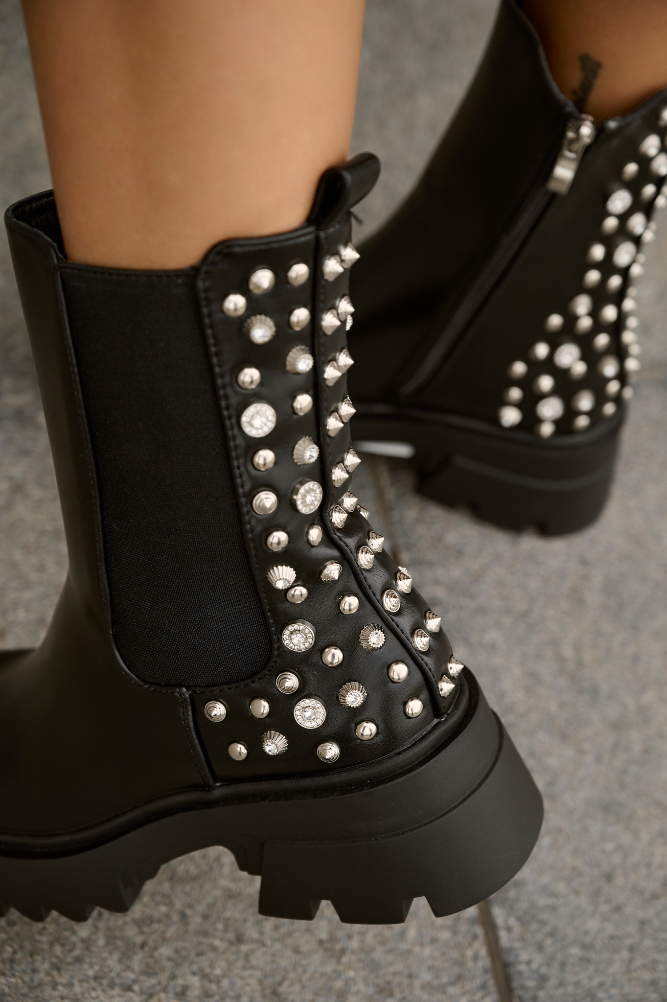 Poppered Back PU Ankle Boots