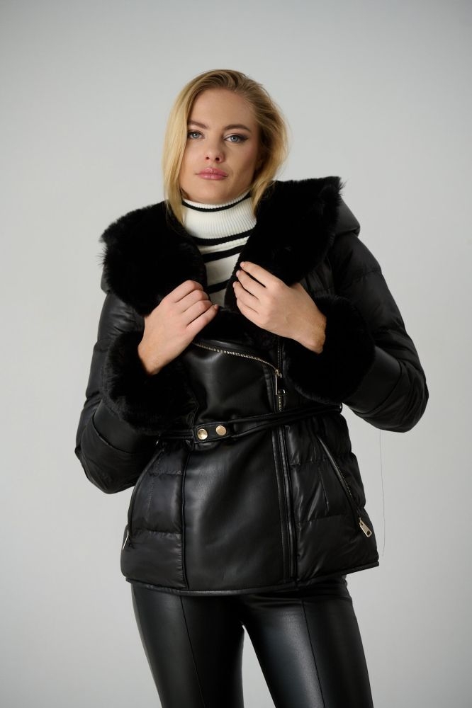 Crop Puffer Jacket With Fur