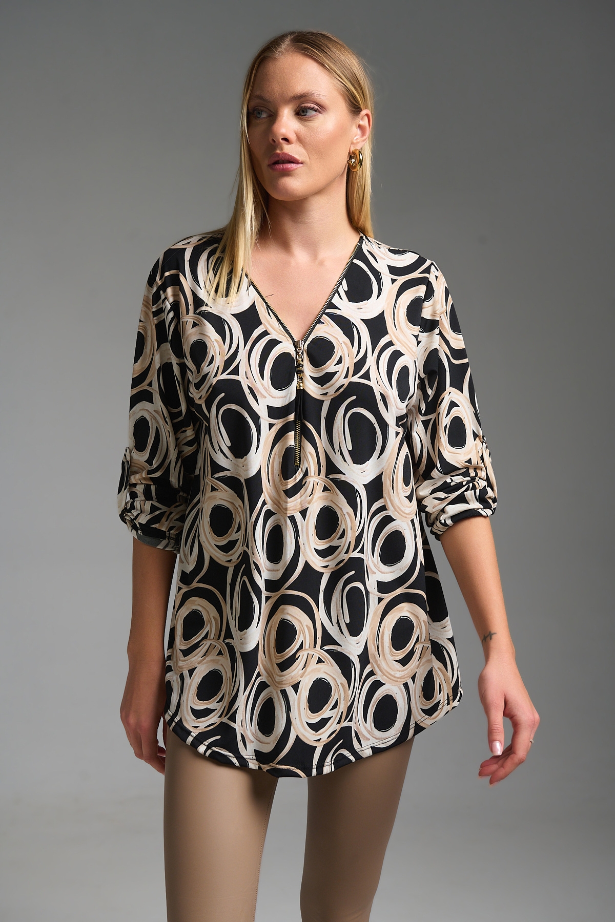 Μπλούζα Μακρυμάνικη Δίχρωμη Με Φερμουάρ