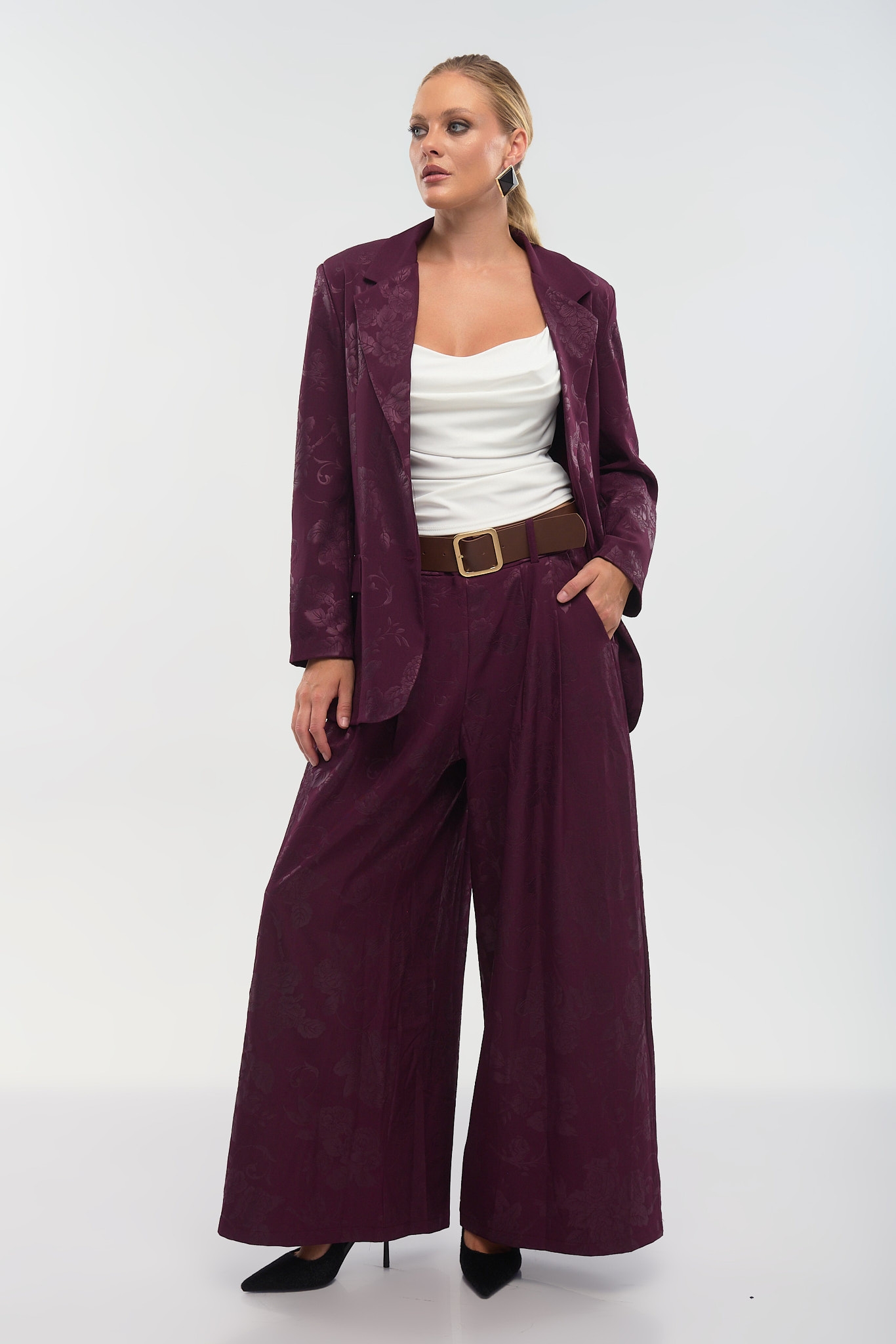 Brocade-Texture Palazzo Pants