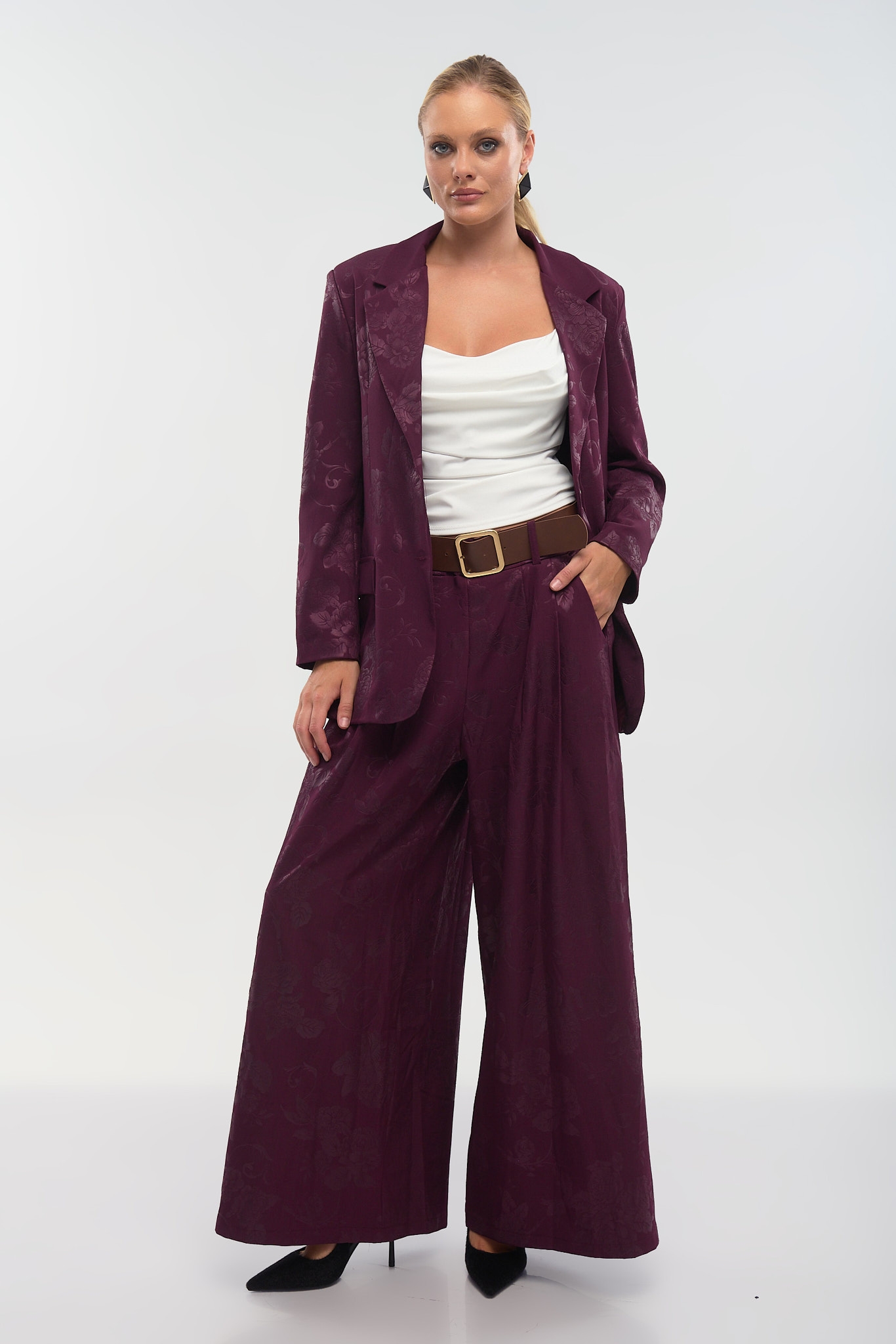 Brocade-Texture Palazzo Pants